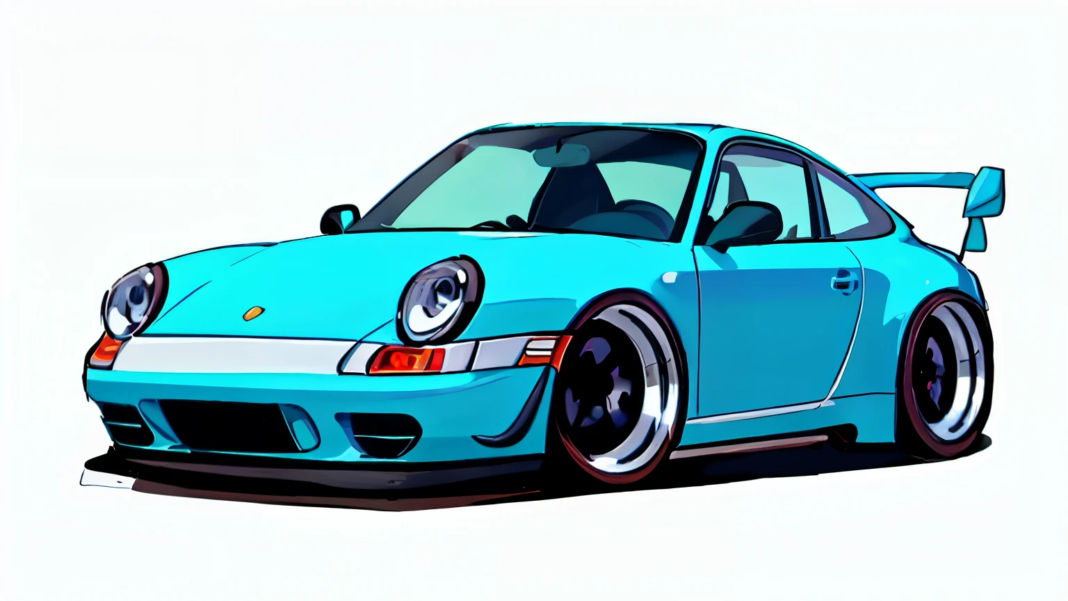 navy blue Porsche 911 rwb, pop art,  cartoonish style , sketch, detailed illustration, large wheels, wide bodykit