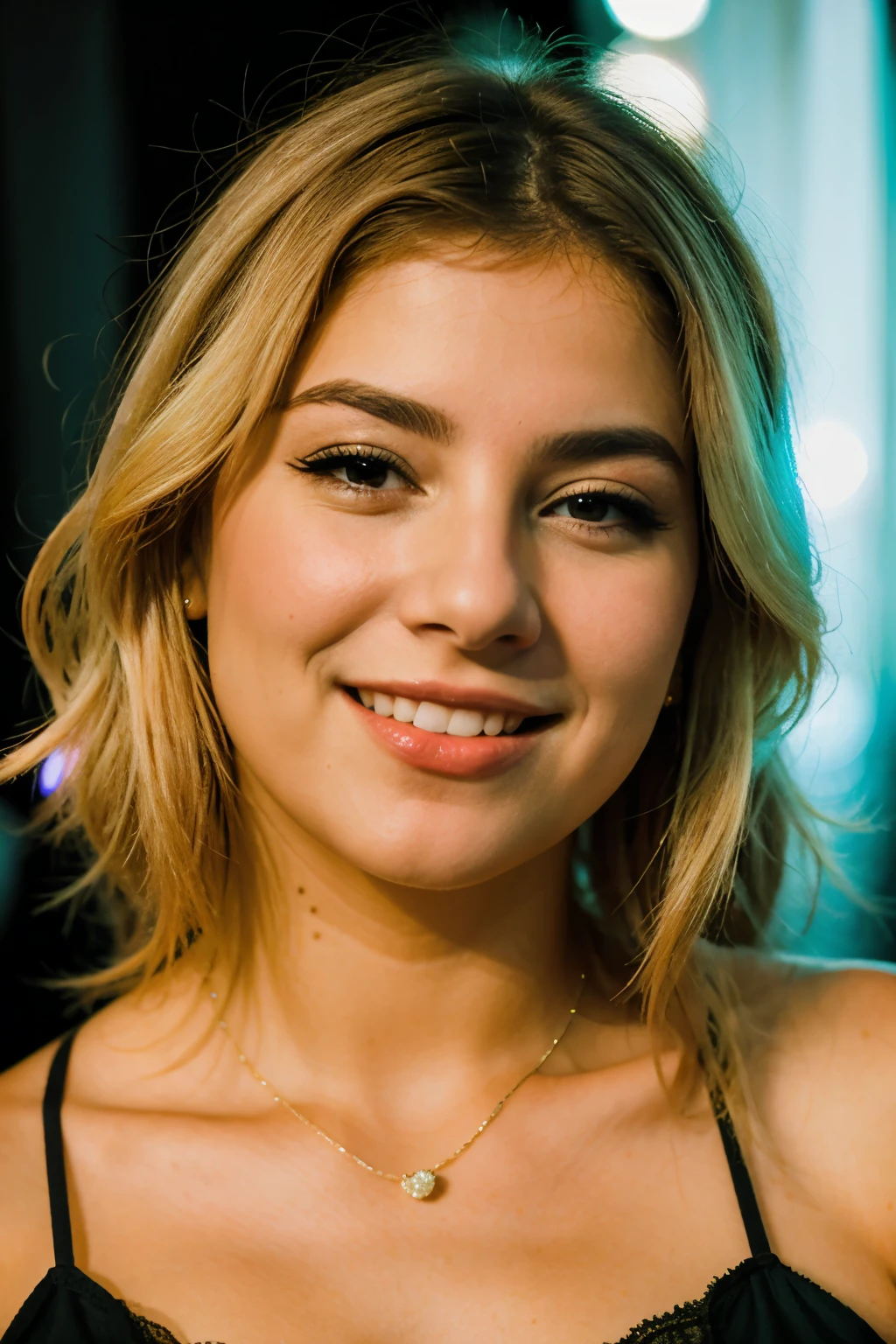 beautiful woman, cantora Sandra Cretu hiper-realista 16k fundo luzes de neon.