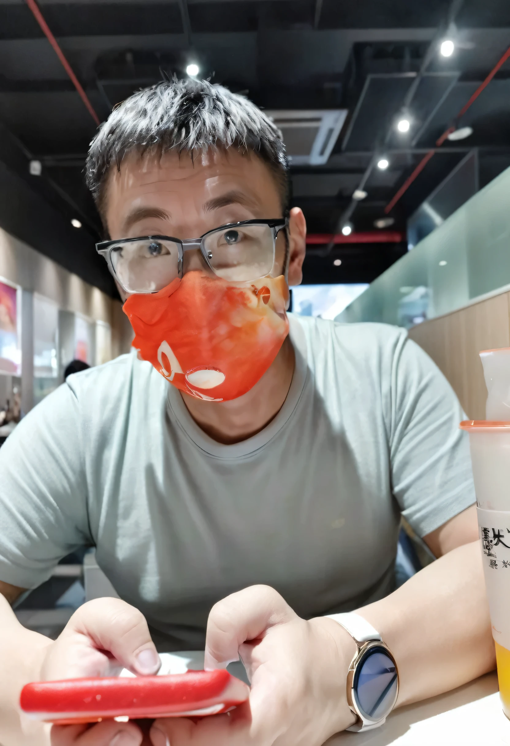 The Alafi man sat at the table,There is a cup of food in front of him, jinyiwei, 3 2 - year - old man, xintong chen, zeng fanzh, wenjun lin, steve zheng, huifeng huang, bbwchan, xiaofan zhang, Wang Qichao, profile photo, Li Zixin