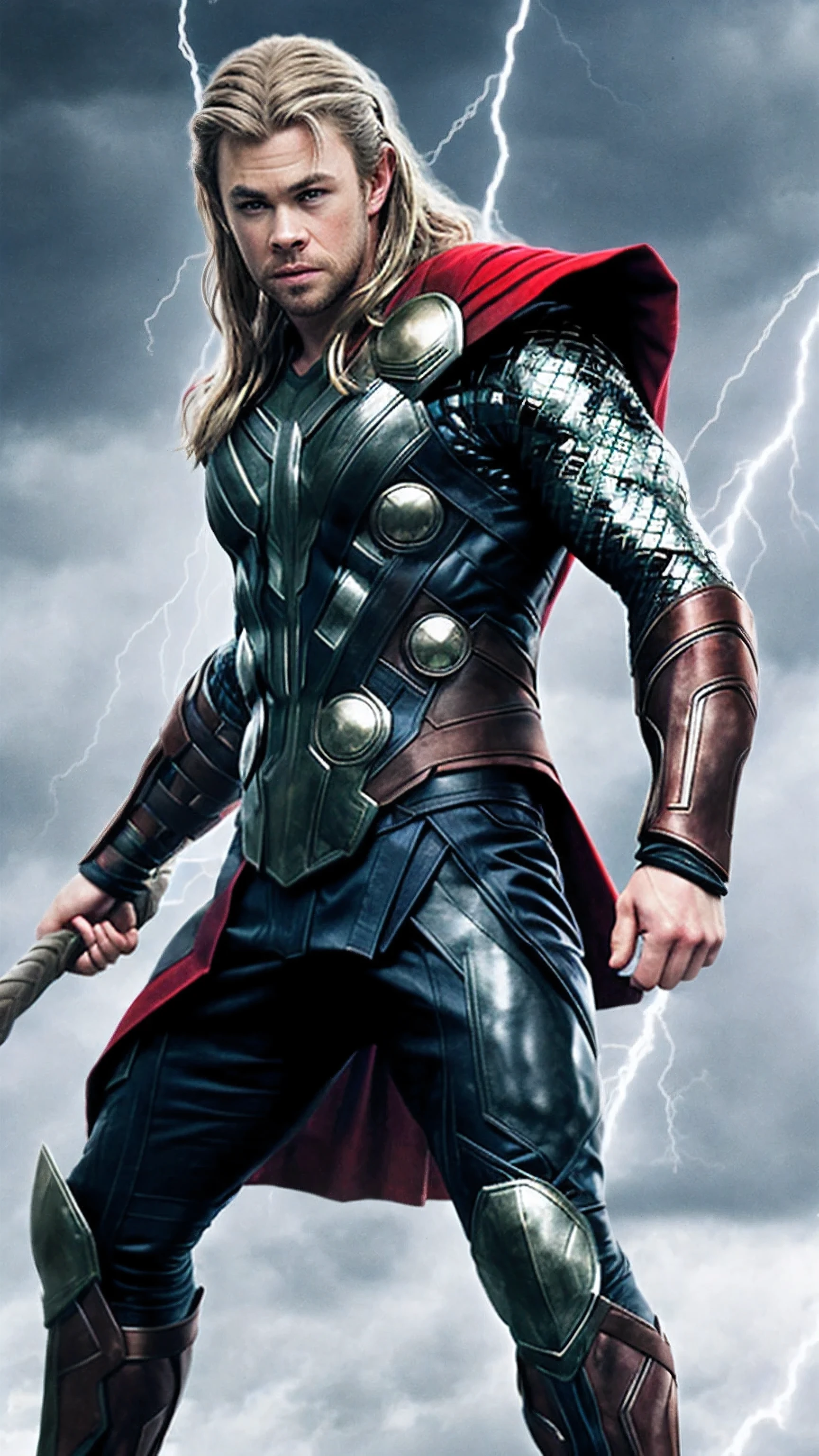 Chris Hemsworth, Thor, traje de Thor, pose heroica, rayos, lightning bolts, ojos brillantes