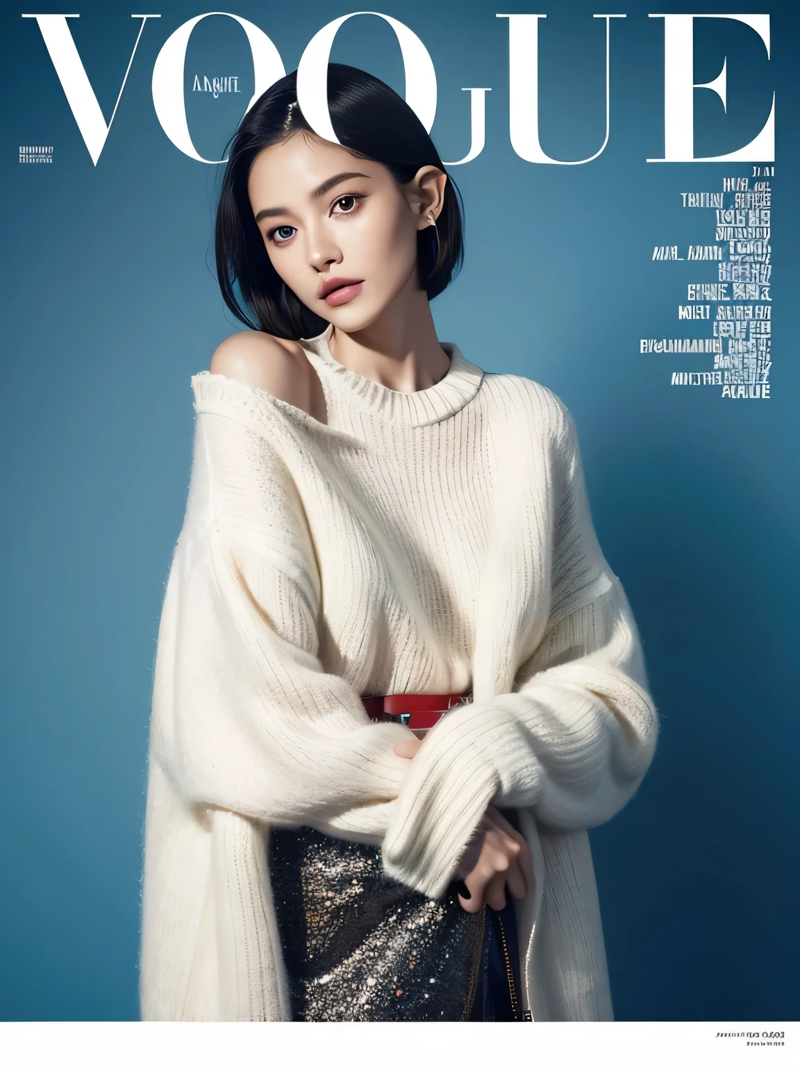 Magazine封面，a woman in a sweater on the cover of a Magazine, elle Magazine, cover. photo : david roemer, cover shot, Eva elf, Magazine cover, fashion Magazine cover, editorial, cover girl, cover Magazine, Magazine, fashion Magazine photography, fashion Magazines, fashion Magazine, award - winning Magazine cover, author：Daniel Lisk, official vogue editorial