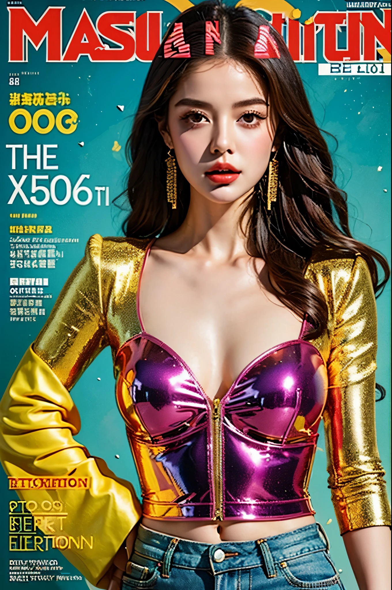 (magazine cover:1.3),ulzzang-6500, (actual: 1.3) (The original: 1.2), masterpiece, best quality, beautiful clean face, whole body, 1 girl, glitch art, (digital distortion), pixelated clip, Data corruption,color noise, visual clutter,contemporary aesthetics