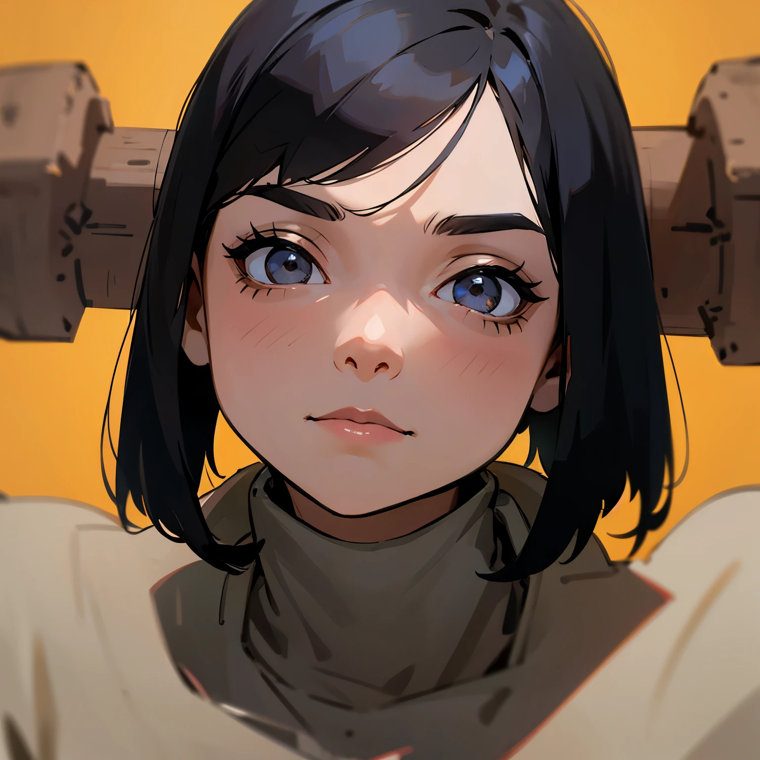 Strong and primitive black-haired bob woman
