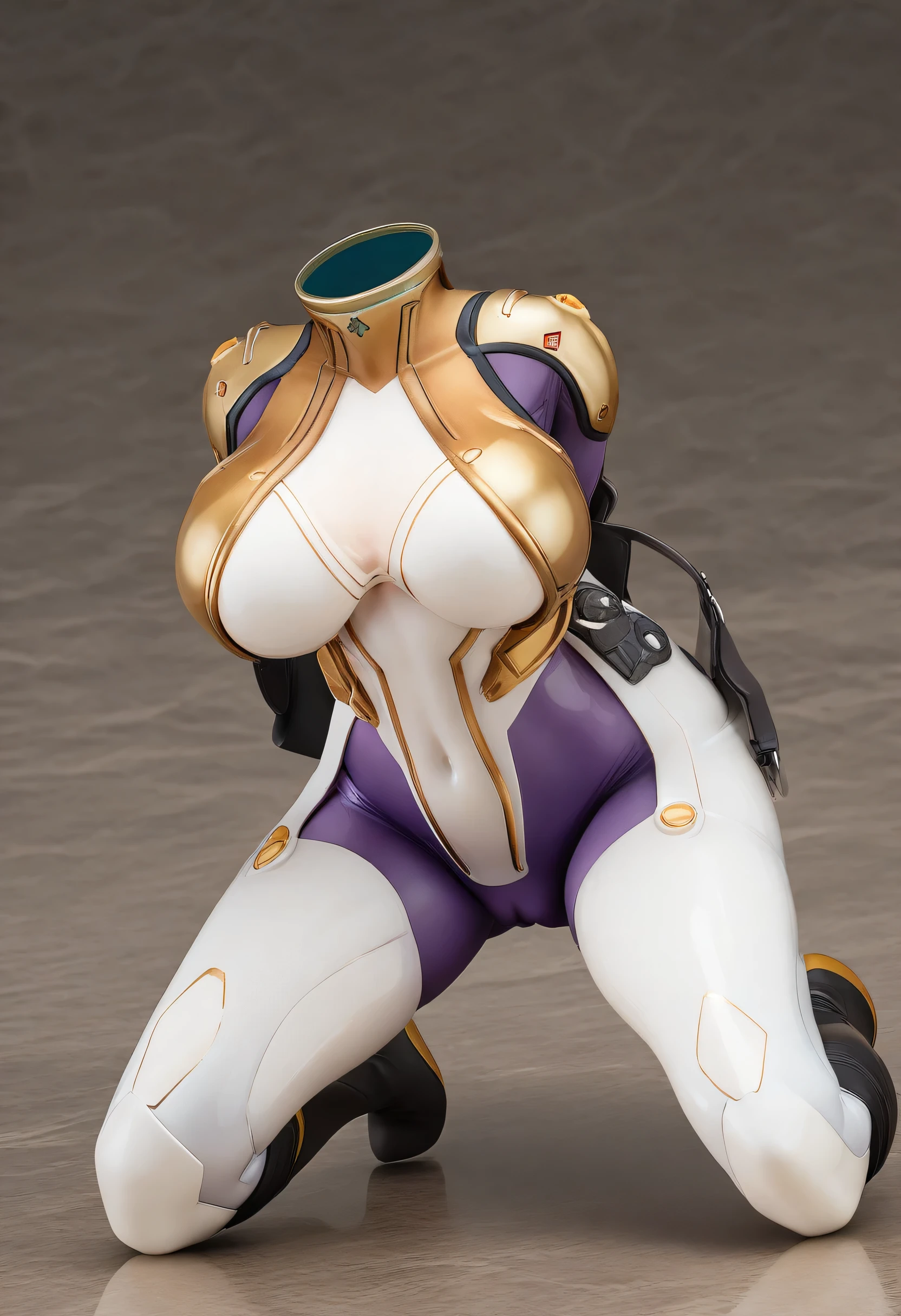 Character modeling,transparent,invisible person,nobody,1 girl,breast,on all fours,bodysuit,alone,large breast,tight skin,kneeling,camel toe,Gloves,purple bodysuit,Samus Alan,blue bodysuit,, masterpiece,best quality,