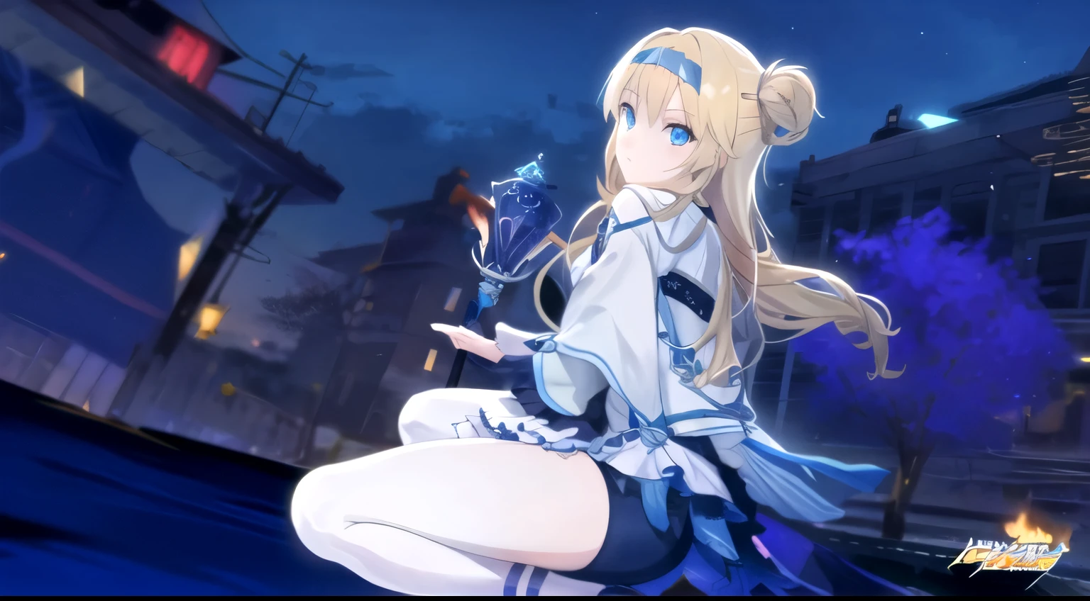 anime girl with long blonde hair and blue eyes 