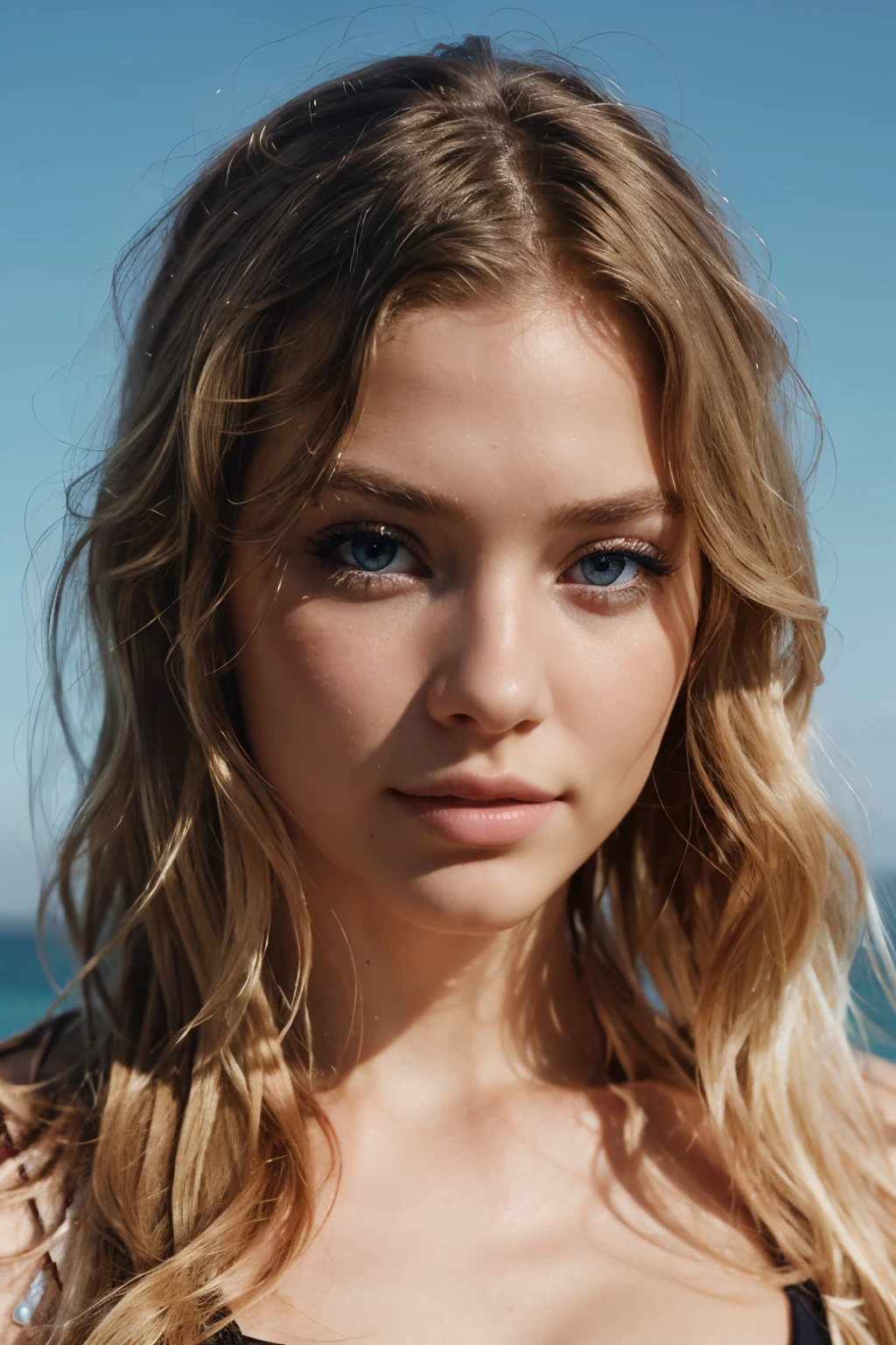 hyperrealism, photo of a stunning beautiful woman, 21 years old, perfect fit body, big green eyes, messy windy blonde hair, green eyes, beautiful blonde, wearing jean and white top, very detailed, 21 years old, innocent face, natural wavy hair, green eyes, high resolution, masterpiece, best quality, intricate details, highly detailed, sharp focus, detailed skin, realistic skin texture, texture, detailed eyes, professional, 4k, charming smile, shot on Canon, 85mm, shallow depth of field, kodak vision color, perfect fit body, extremely detailed, foto_\(ultra\), photorealistic, realistic, post-processing, maximum detail, roughness, real life, ultra realistic, photorealism, photography, 8k uhd, photography ,full body portrait, extremely luminous bright design, pastel colours, summer lights, meditteranean, tanned, photo pose, model instagram, in paris, full body
