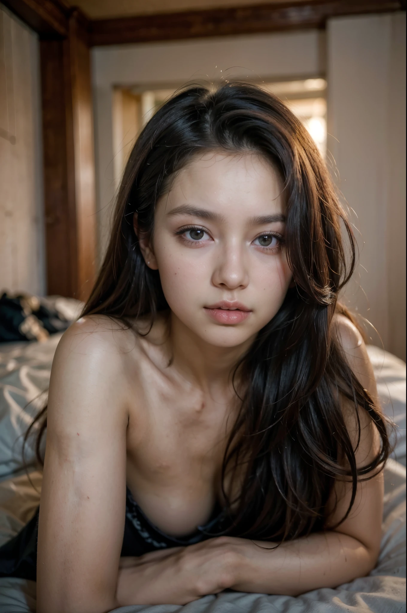 (realistic), (born Photography), ((highest quality)), ((masterpiece)), (be familiar with), perfect face epiCRealLife, (8K, highest quality, ultra be familiar with:1.37), analog style, model shooting style, born, beautiful girl pictures, mexican greek, brunette, brunetteの髪, long curly hair, pure white skin, sexy pose, full body, no tattoos, intricate details, perfect face, Naughty, Wearing a beautiful black dress. ((realistic):1.2), born.