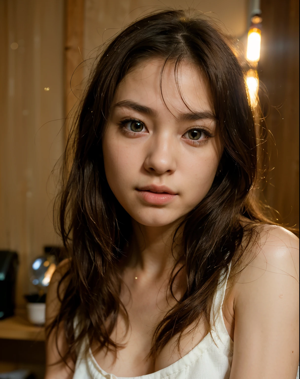 best quality, face focus, soft light, ultra high res, (photorealistic:1.4), RAW photo,
1japanese girl, solo, cute, (pupil, lights in the eyes), detailed beautiful face, (small chest),(high resolution detail of human skin texture),
(long hair),
indoor,
Short Shirt ,
(portrait)