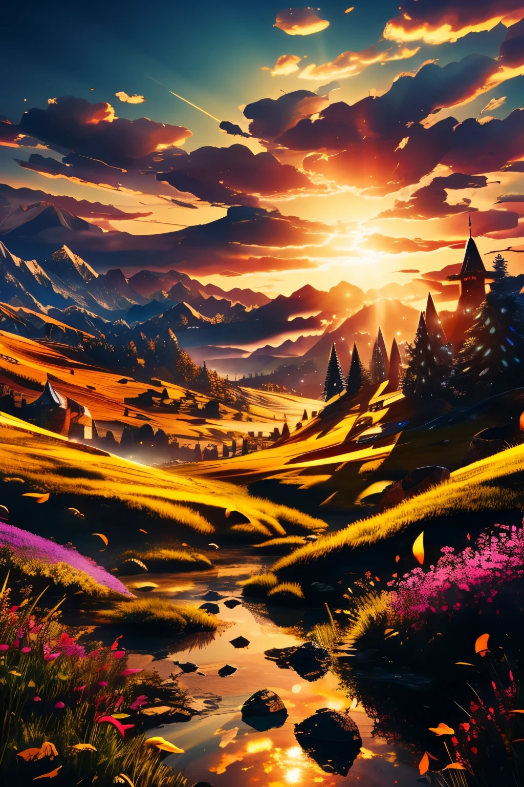 best quality, 8k, incredibly absurdres, extremely detailed, mythical world, stained glass-like image made of finely crushed shining metals plated AND shining colorful gems, steampunk, dieselpunk, clockpunk, blend art, mixture art, fractal art, art design, motion-blur, action-lines, speed-lines, wind, wind-effect, BREAK , background watercolor style with gear shape in iridescent