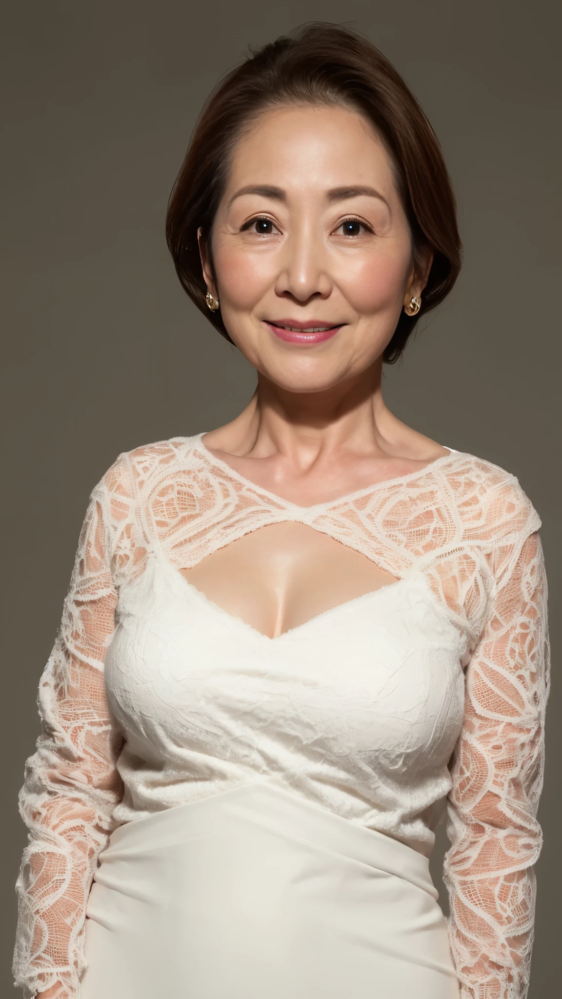 remove background, gravure, facing the front, ((detained)), flashy makeup, from the chest up, masterpiece, highest quality, Super detailed, realistic, super dense skin, perfect anatomy, (1 Japanese mature woman), (alone), 95 years old, big breasts, mature politician, Glamour, Sexy, pure white skin, looking at the viewer,