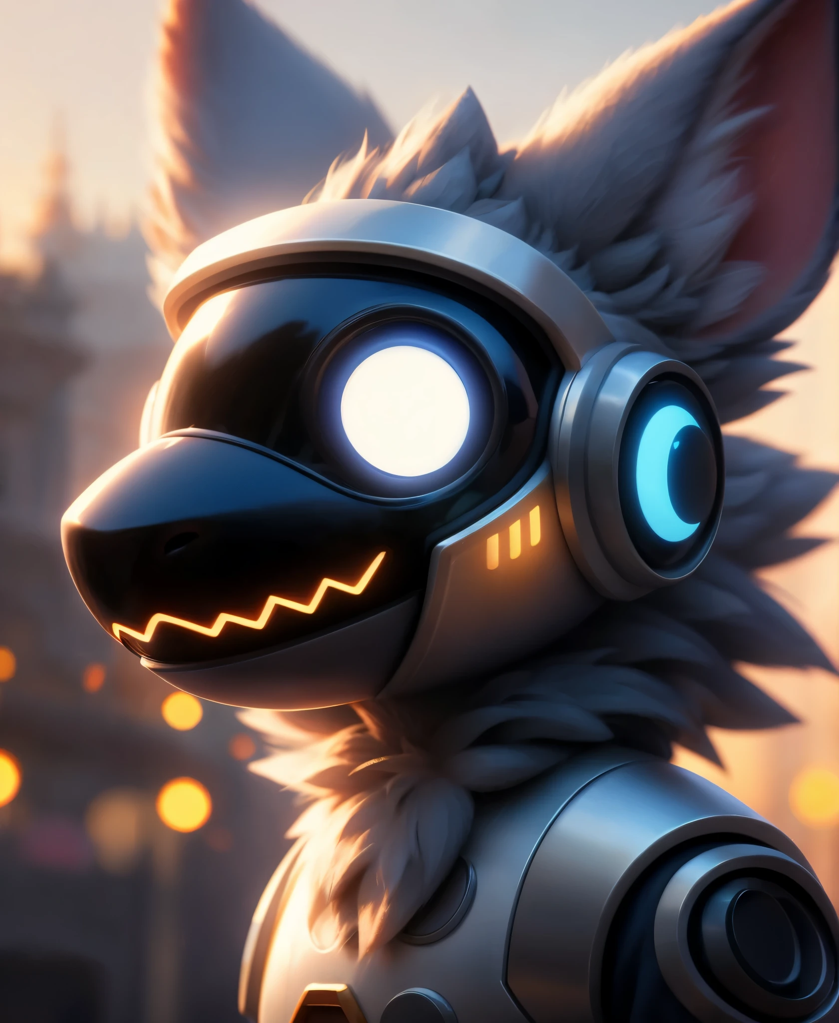 3D cartoon Disney character portrait render. protogen furry, bokeh, 4k, highly detailed, Pixar render, CGI Animation, Disney, cute big circular reflective eyes, dof, (cinematic film), Disney realism, subtle details, breathtaking Pixar short, fine details, close up, sharp focus, HDR, Disney-style octane render, incredible composition, superb lighting and detail, protogen furry