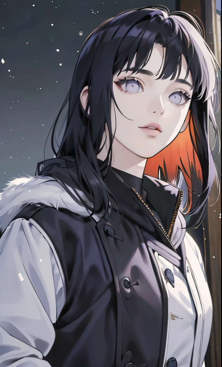 (Did we really love), (masterpiece, best quality), (Photorealistic), (photography), (intricate details, Detailed face), high resolution, high dynamic range, 1 girl, focus only, 20 years old sexy korean girl,
Front view, looking at the audience,
faint smile,
dark blue hair, purple eyes, Various hairstyles with blunt bangs,
High teenage style,
winter, winter coat,
Snowy outdoor background,
medium breasts:0.1,
wide hips:0.4, Hinata/(Boruto/)
