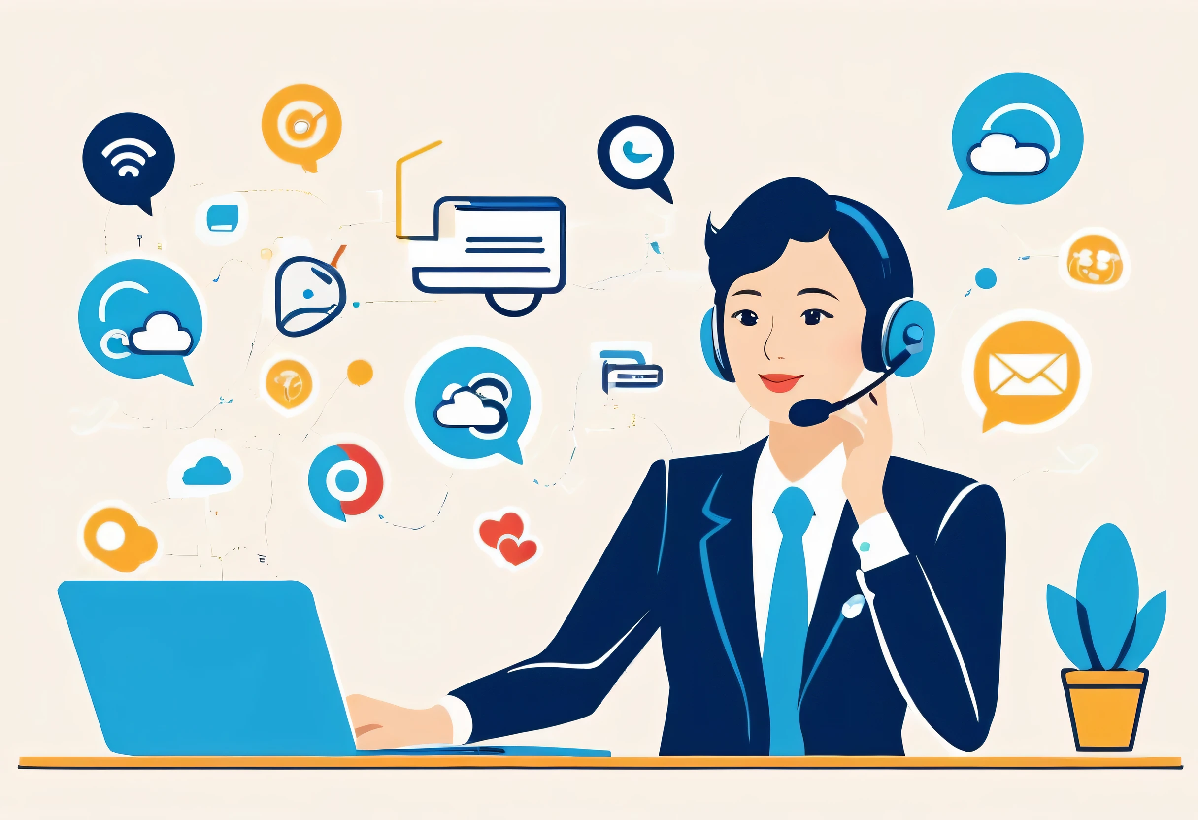 Please design an illustration that represents your company.'customers and customer support.。simple。no text