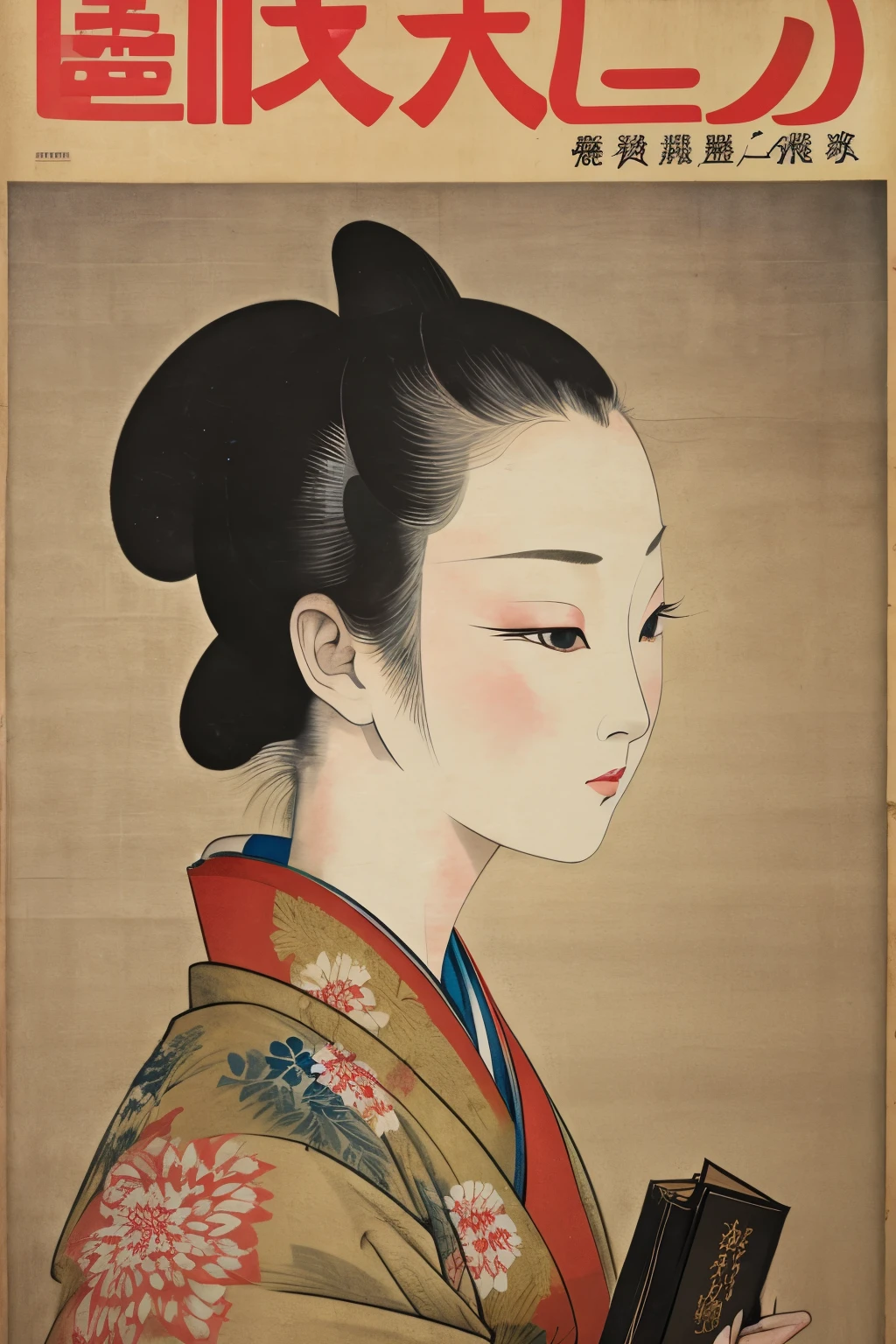 masterpiece, magazine cover, magazine from the Nara period to the Edo period, ancient characters, antique, aged texture
