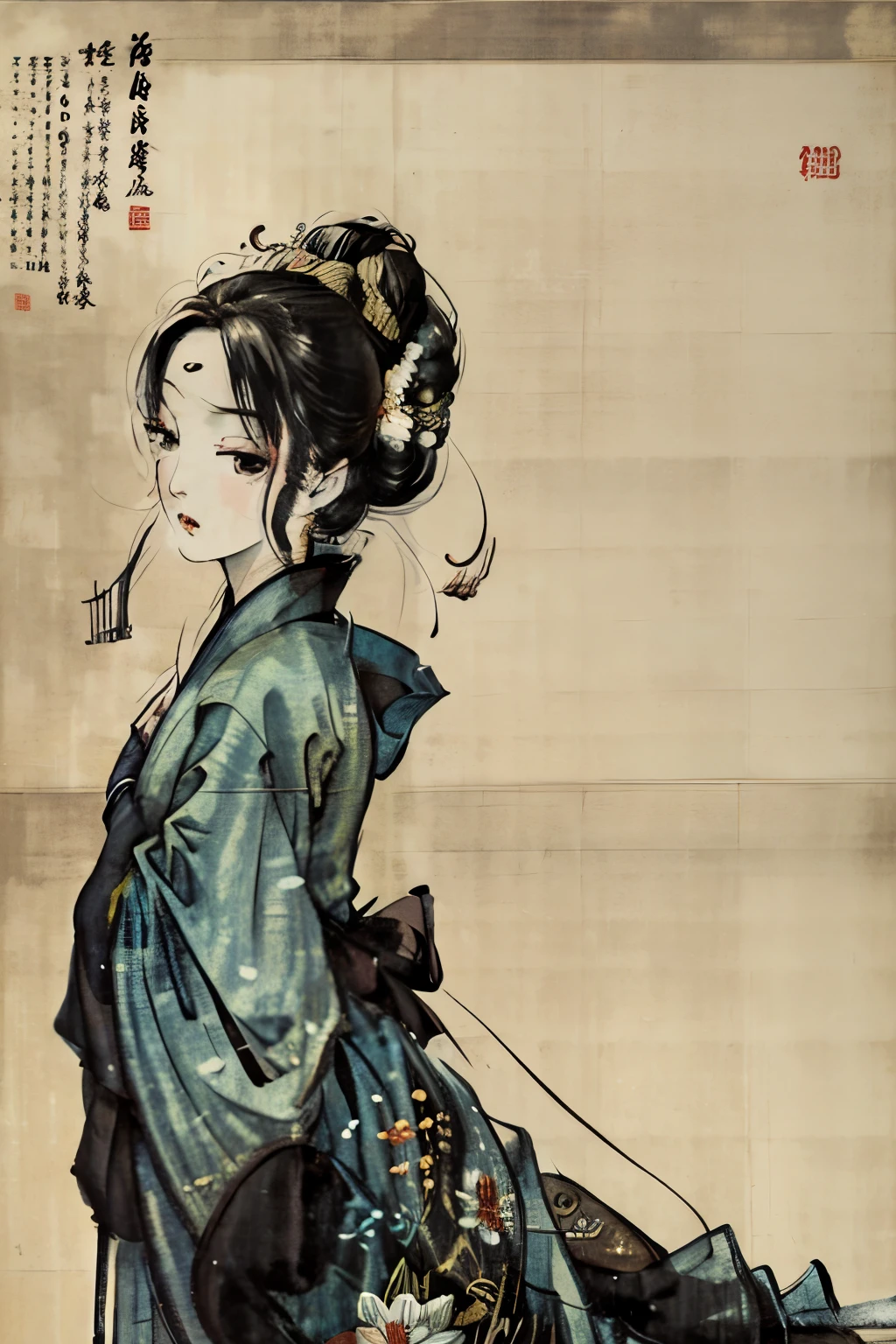 masterpiece, magazine cover, magazine from the Nara period to the Edo period, ancient characters, antique, aged texture