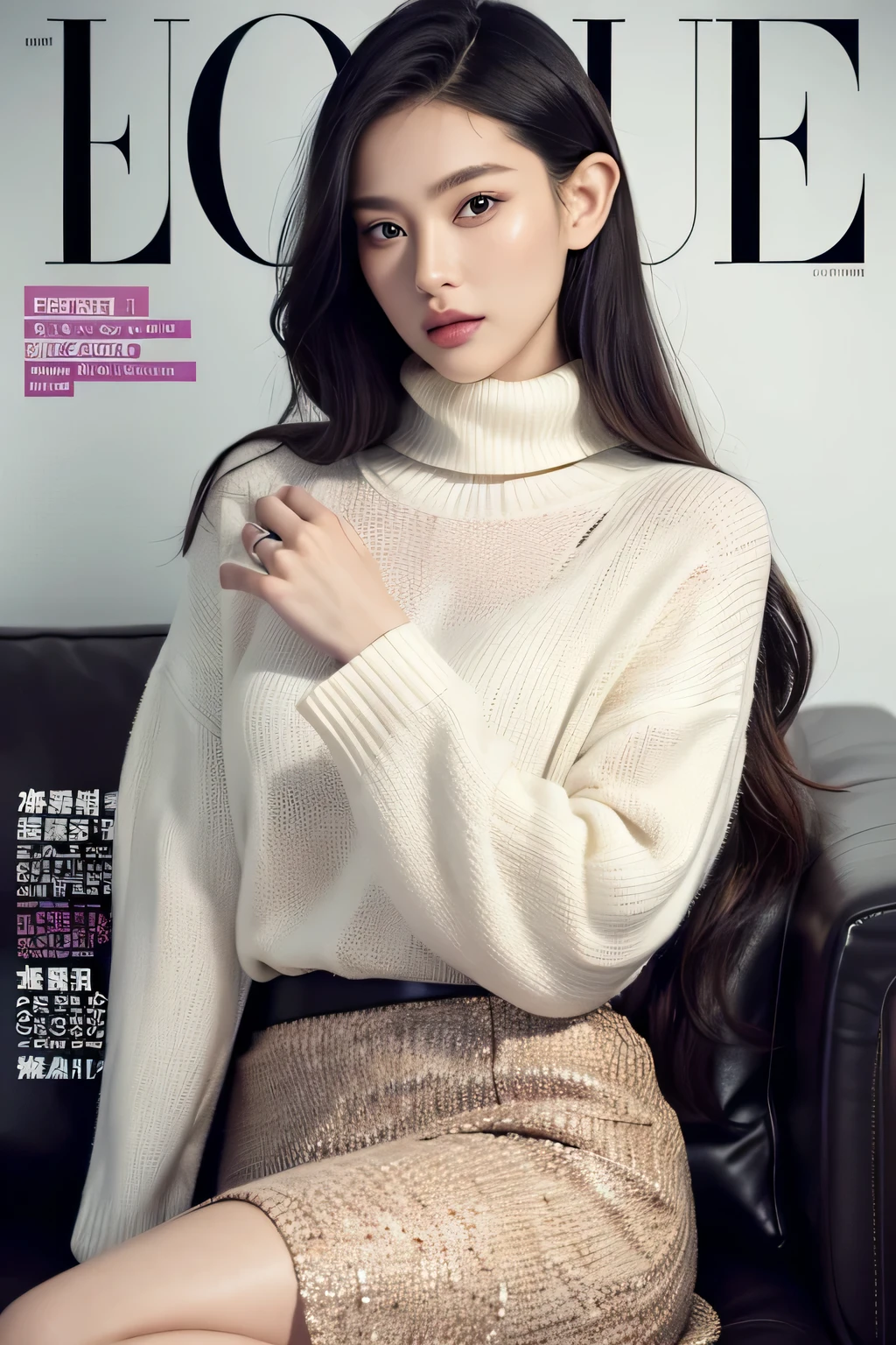 Magazine封面，a woman in a sweater on the cover of a Magazine, elle Magazine, cover. photo : david roemer, cover shot, Eva elf, Magazine cover, fashion Magazine cover, editorial, cover girl, cover Magazine, Magazine, fashion Magazine photography, fashion Magazines, fashion Magazine, award - winning Magazine cover, author：Daniel Lisk, official vogue editorial