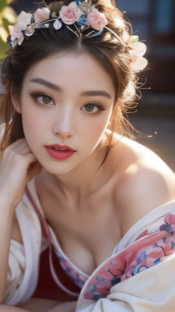 (8k, RAW photo, photorealistic:1.25) ,( lipgloss, eyelashes, gloss-face, glossy skin, best quality, ultra highres, depth of field, chromatic aberration, caustics, Broad lighting, natural shading,Kpop idol) looking at viewer with a serene and goddess-like happiness, boobs, nipslip, fullbody