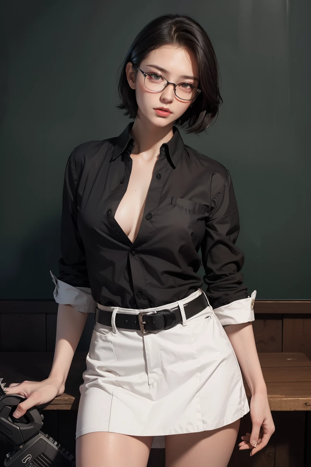 (((nffsw))), (((masutepiece))), (((8K))), (((hight resolution))), (((photographrealistic))), god rays, Zoom Layer, (((FULL BODYSHOT))), F/4.0, canon, Shiny skin,Detailed skin,Detailed face, Detailed eyes, -yeld seus-looking schoolgirding a book in a room surrounded by houseplants, Short bob hair, Wearing glasses, White shirt unbuttoned and open front, White bra visible,Denim miniskirt, Spread your legs and see white panties, vases, Hardwood Monstera, Bright room with sunlight shining through large windows, A healing space surrounded by greenery and books