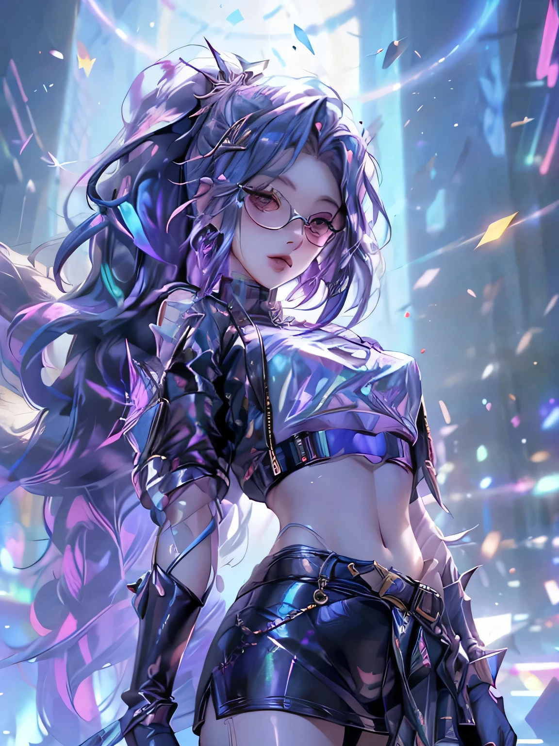 in cyberpunk city, cyberpunk photo, cyberpunk 2 0 y. o model girl, in a futuristic cyberpunk city, female, in a cyberpunk city, cyberpunk beautiful girl, in cyberpunk style, cyberpunk girl, futuristic cyberpunk tokyo night, at cyberpunk city, (tmasterpiece、4k resolution、ultra-realistic realism、The is very detailed), "Full and juicy lips, mesmerizing wide eyes, a defined jawline, and high cheekbones. A perfectly symmetrical face with distinct features.", wearing glasses, Japaneses, Irelia from league of legends, ultra details, Details Eyes, rim lightning, Dave Perillo, fluorescent, Enriched and Vibrant Color, More Intricate Details, Better Lighting, More Polished and Artistic, masterpiece , 8K, rendered for IMAX, 64k UHD, 200K, 500K, 1000k,godrays,Real-Time global illumination, front hard lightning, subsurface scattering, Volume Rendering, high dynamic Range Imaging,sharpness enhancement and clarity, Motion Graphics and particle effect,Ray Tracing, Bloom Effects, lens flares and light streaks, Shadow Rendering,Texture Mapping,hyper fidelity, unreal engine 5, dramatic scene, immersive arts