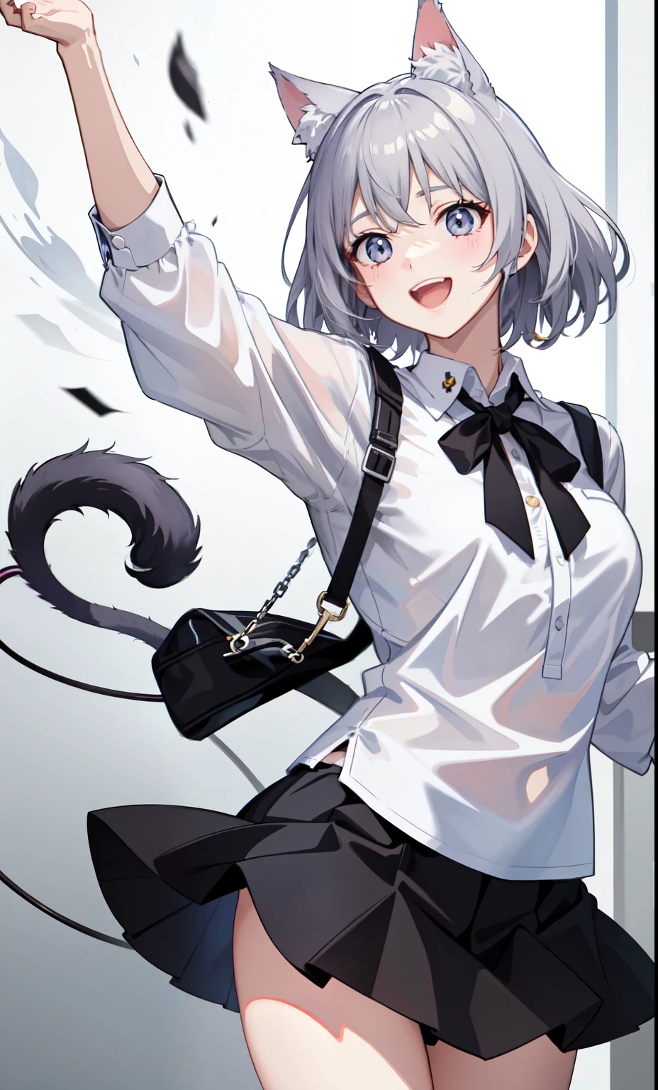 1 girl、laughter、shirt、blouse、skirt、()I play、movement、(gray hair)、Cat ear、