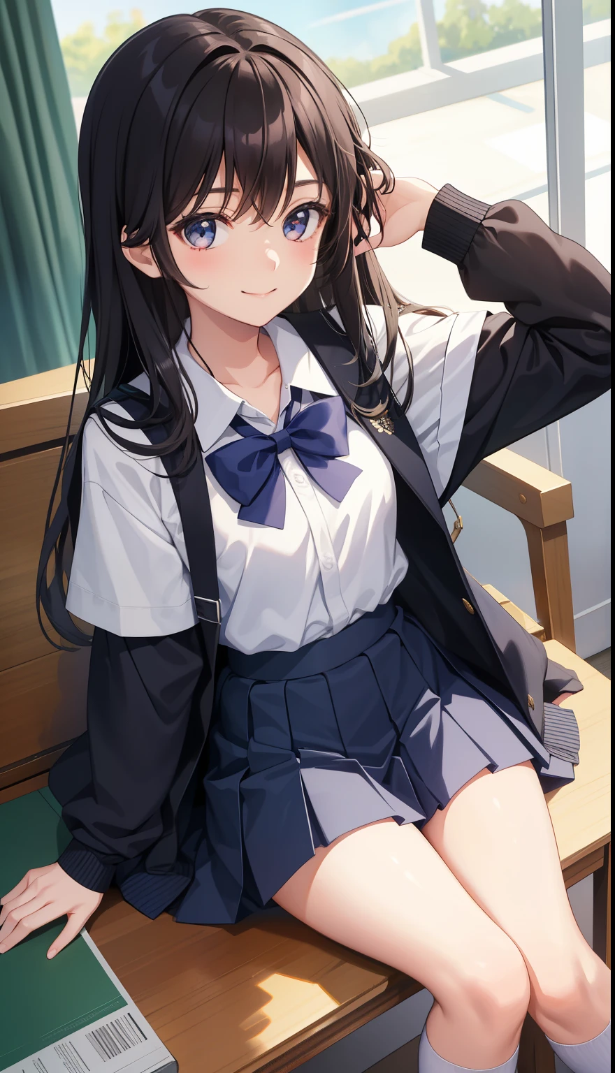 1 girl、smile、pretty girl、high school student、uniform、serafuku、(small breasts)、Portrait from the crotch to the top、