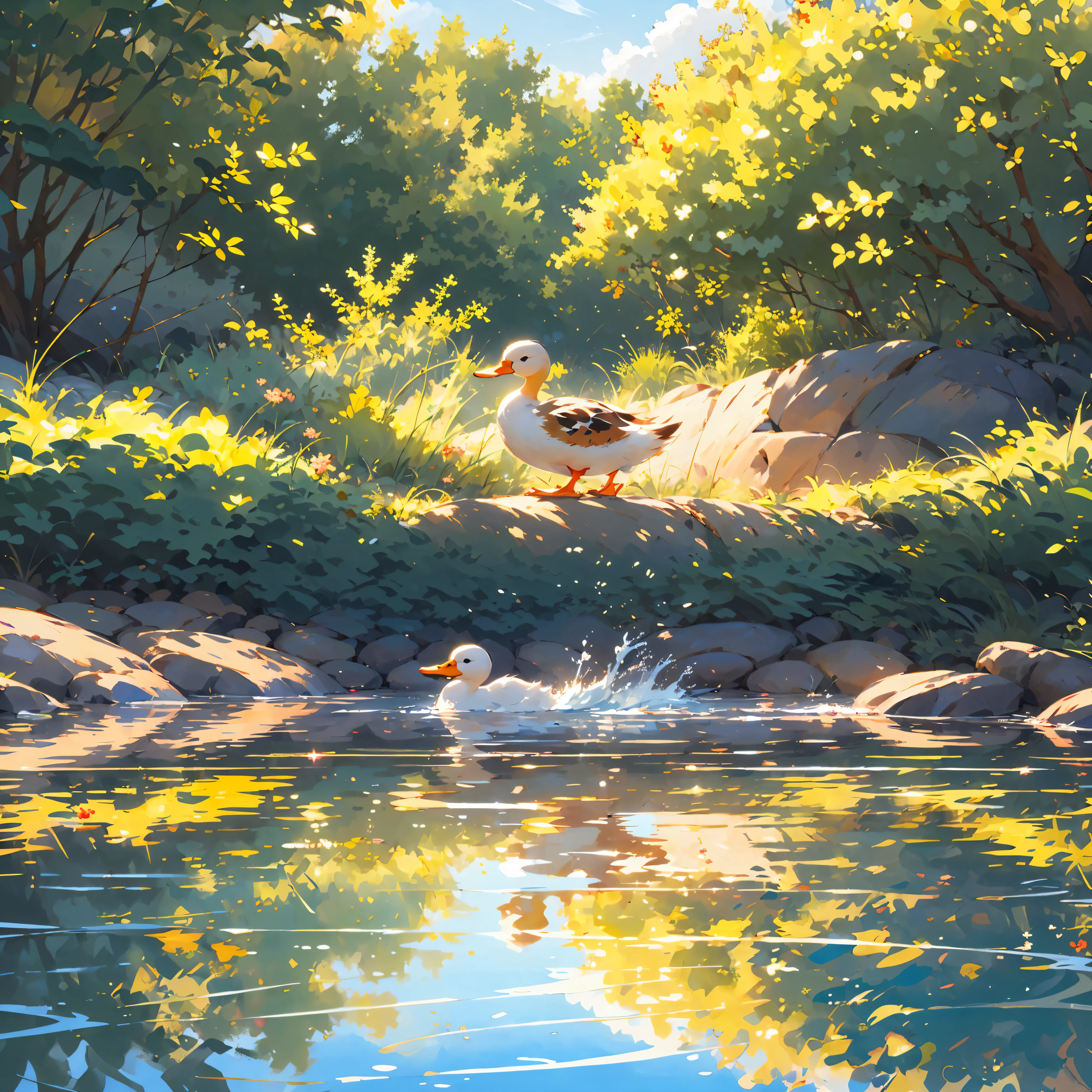 (Tischplatte:1.2), Best quality,PIXIV,juristische Person, Betrachtung,reflektierendes Wasser,juristische Person playing in the lazy river、A delightful、niedliche kleine,Spritzwasser,Wasserrutsche,Hintergrund der Poolanlage、bunt,Der Sommer kam！