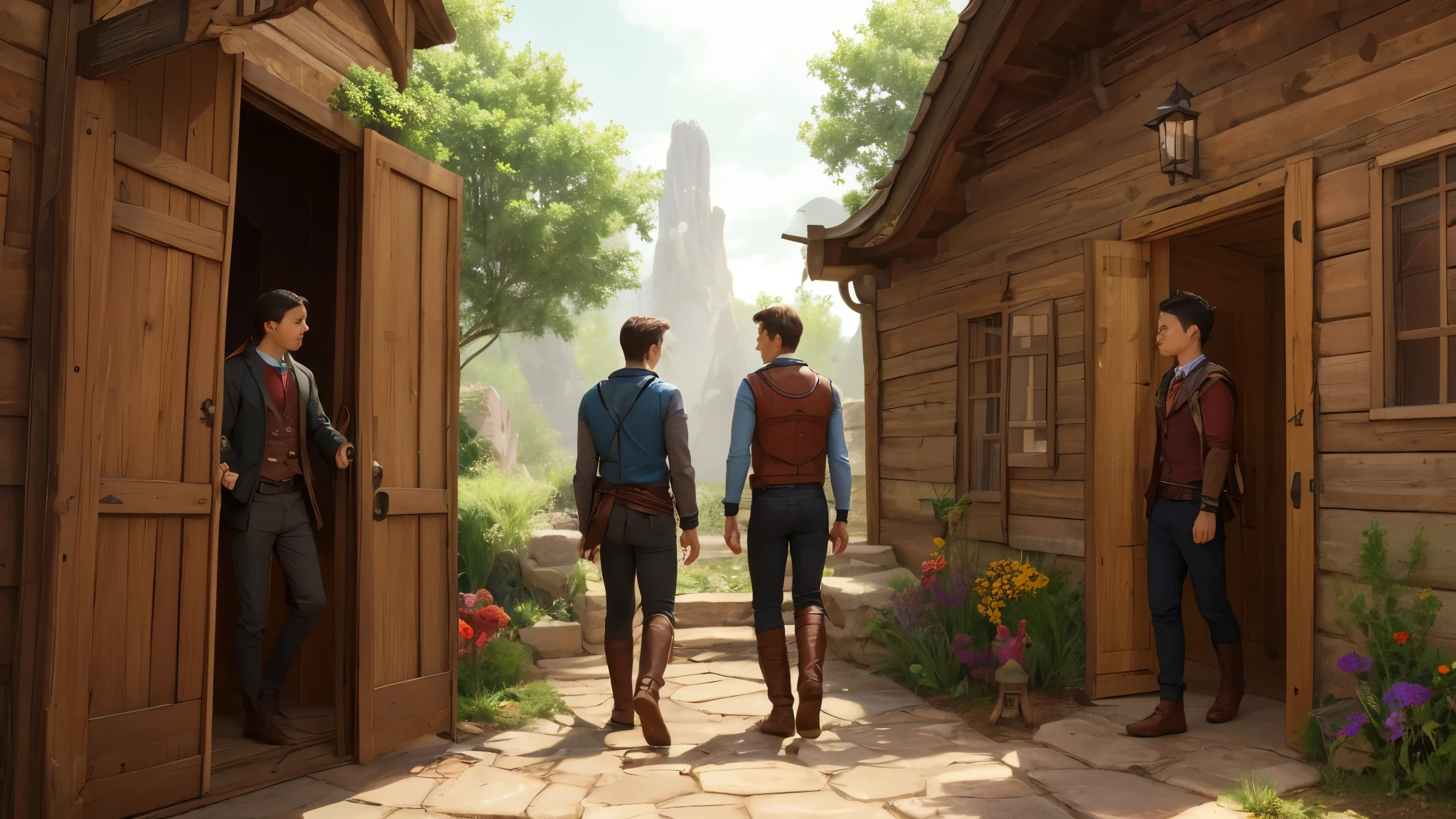 Victor and Daniel slammed the door and were amazed to discover a magical world on the other side. They entered and soon found themselves surrounded by charming animals, each with special abilities.