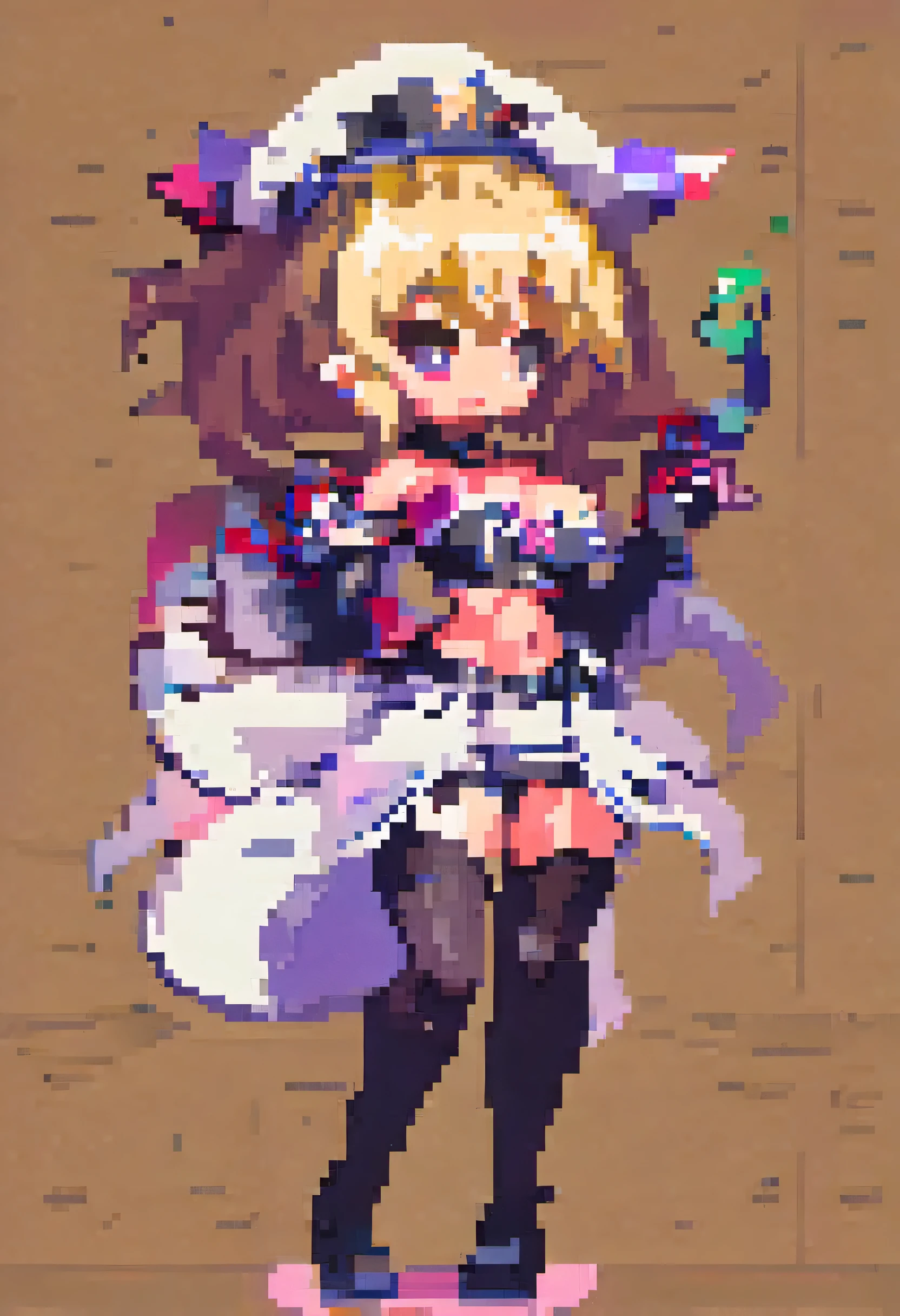 1girl, iron_cross, breasts, one_eye_closed, gloves, brown_hair, solo, pantyhose, skirt, open_mouth, hat, cross, white_gloves, navel, long_hair, black_pantyhose, medium_breasts, sideboob, ;d, smile, looking_at_viewer, ribbon, midriff, purple_eyes, v, hairband, hair_ribbon, star_(symbol), beret, bare_shoulders, blush, bangs, panties, pink_hairband, underwear, cowboy_shot, pink_ribbon, hair_between_eyes, pleated_skirt, miniskirt, buttons, black_headwear, clothing_cutout, rigging, two_side_up