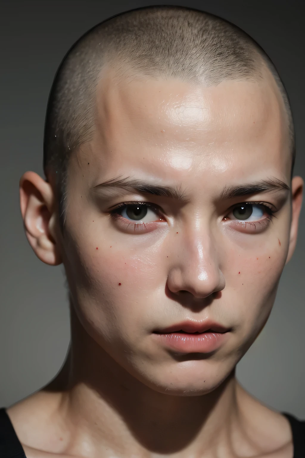 (8k, RAW photo, highest quality), a skinhead male, skin pores, skin blemish, extremely high-resolution details, photographic, realism pushed to extreme, fine texture, 4k, ultra-detailed, high quality, high contrast