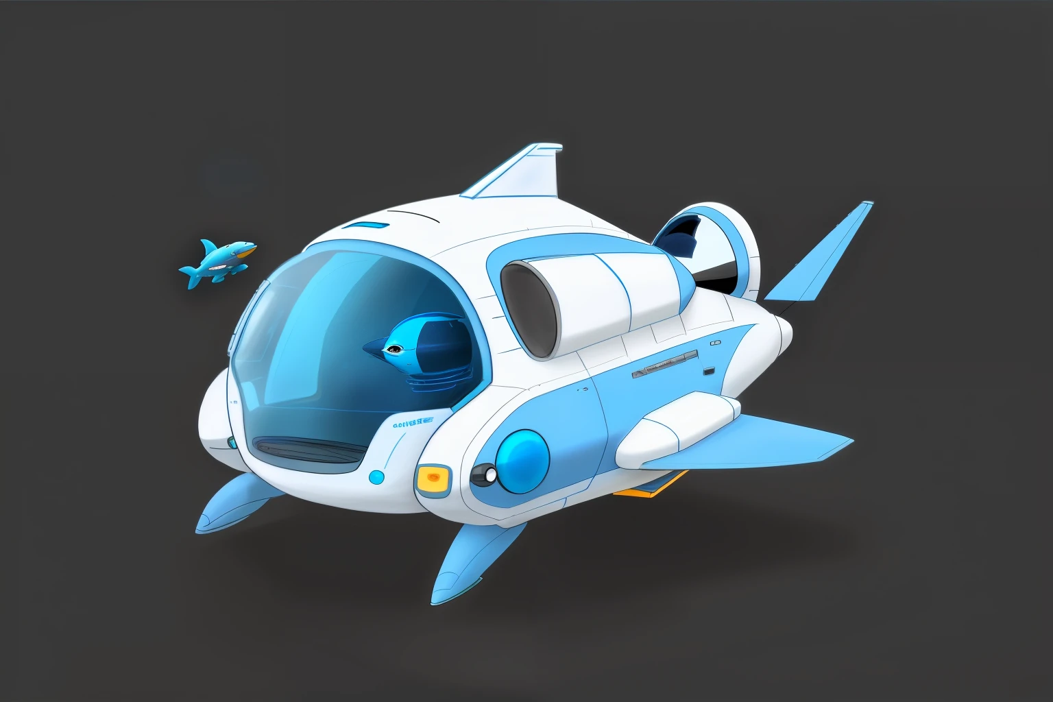 there is a small blue and white space ship with a blue nose, cartoon fantasy spaceship, space ship gribble, space ship, futuristic spaceship, spaceship design, detailed spaceship, cyborg whale, duck shaped spaceship, robotic anthro dolphin, male robotic anthro dolphin, spaceship, scifi spaceship, mech shaped like a manatee, space whale, small starship near, space ship in space