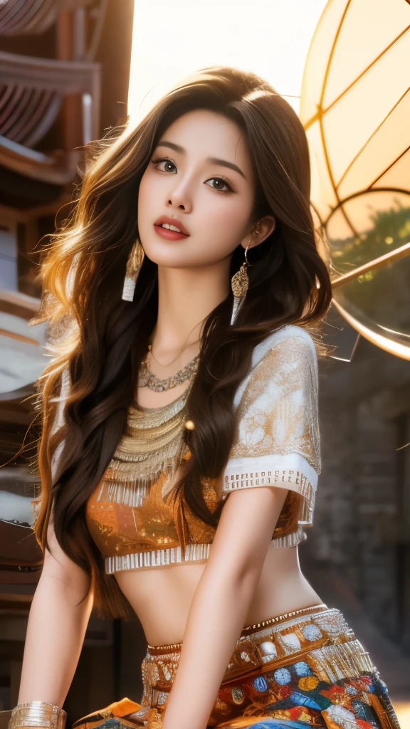 1 girl,alone,jewelry,brown hair,architecture学,ring,bracelet,east asian architecture学,hair accessories,bead,brown eyes,outdoor,necklace,architecture,snow,long hair,sitting,skirt,traditional clothing,earrings,lips,high resolution,Very detailed,best quality,masterpiece,illustration,extremely delicate and beautiful,Very detailed,CG,Unite,8k wallpaper,Astonishing,fine details,masterpiece,best quality,official art,Very detailed CG Unite 8k wallpaper,There is light on the face,light,Upper body,(Detailed background:2.0), clear fingers,beautiful fingers,skin glowing、spread your legs,Camel toe showing thigh!!!、