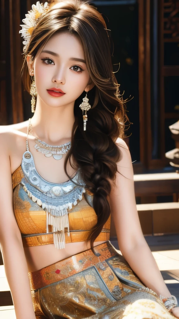 1 girl,alone,jewelry,brown hair,architecture学,ring,bracelet,east asian architecture学,hair accessories,bead,brown eyes,outdoor,necklace,architecture,snow,long hair,sitting,skirt,traditional clothing,earrings,lips,high resolution,Very detailed,best quality,masterpiece,illustration,extremely delicate and beautiful,Very detailed,CG,Unite,8k wallpaper,Astonishing,fine details,masterpiece,best quality,official art,Very detailed CG Unite 8k wallpaper,There is light on the face,light,Upper body,(Detailed background:2.0), clear fingers，beautiful fingers，skin glowing、spread your legs，Camel toe showing thigh!!!、
