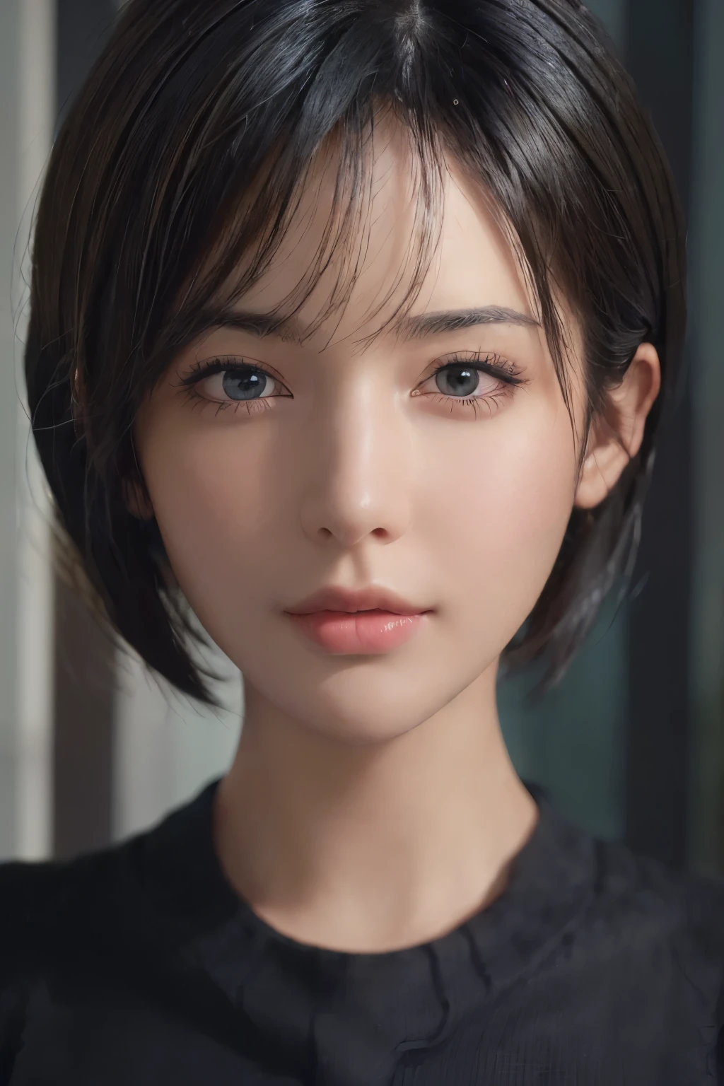 (masterpiece:1.3), (8k, photorealistic, RAW photo, best quality: 1.4), (1girl), beautiful face, (realistic face), (black hair, short hair:1.3), beautiful hairstyle, realistic eyes, beautiful detailed eyes, (realistic skin), beautiful skin, (sweater), absurdres, attractive, ultra high res, ultra realistic, highly detailed, golden ratio