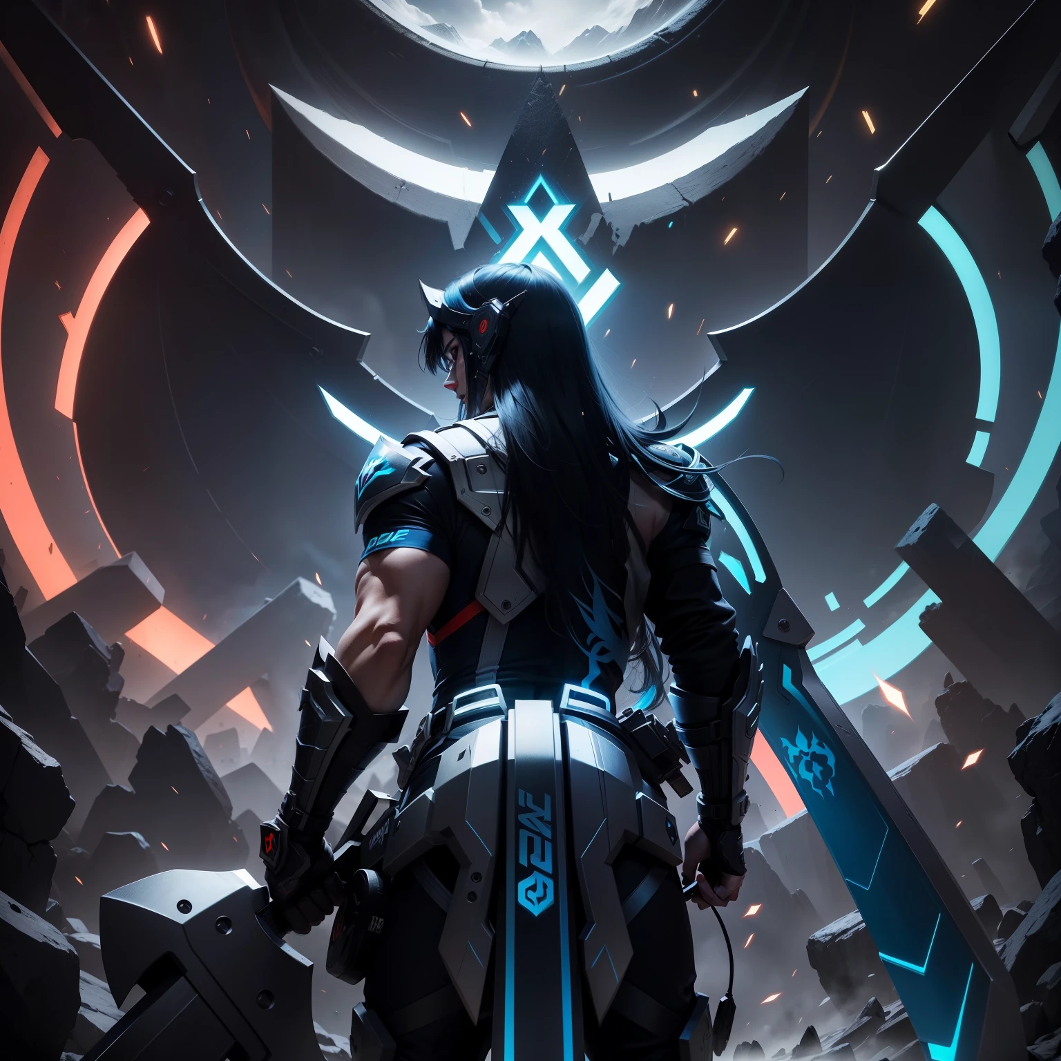 Axe gaming logo: A vibrant and dynamic emblem, featuring a menacing axe embedded in a circular background. The axe head glows with an electric blue light, and its sharp edge seems ready to pierce through the logo's boundary. The axe's wooden handle is adorned with intricate carvings, giving it a primal and authentic feel. Surrounding the axe are bold and bold letters, spelling out the name of the gaming company in sleek, modern font. The logo exudes a sense of power and strength, reflecting the intense and thrilling experiences that await players in the Axe gaming universe.