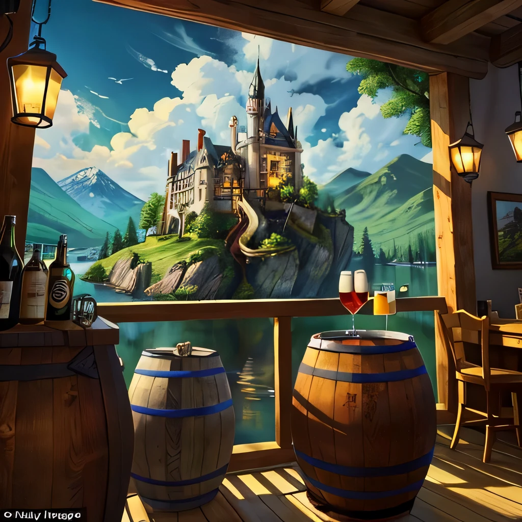 (good quality:1.2, Meisterwerk:1.2), realistisch dargestellt, Die detaillierte Illustration erwacht mit lebendigen Farben zum Leben, perfekt ausgewogene Beleuchtung. Die Szene spielt sich in einer Craft-Beer-Brauerei ab, where the Affinger beer brothers work hard. Hops and malt are carefully mixed in large mesh paddles, while the brewing pan containing the magical elixir simmers steadily. Mittendrin, A whimsical unicorn looks gracefully over the barrels, verleiht der Szene einen Hauch von Verzauberung. Das kleine Schloss im Hintergrund rundet das idyllische Bild ab, a testament to their success and commitment to the