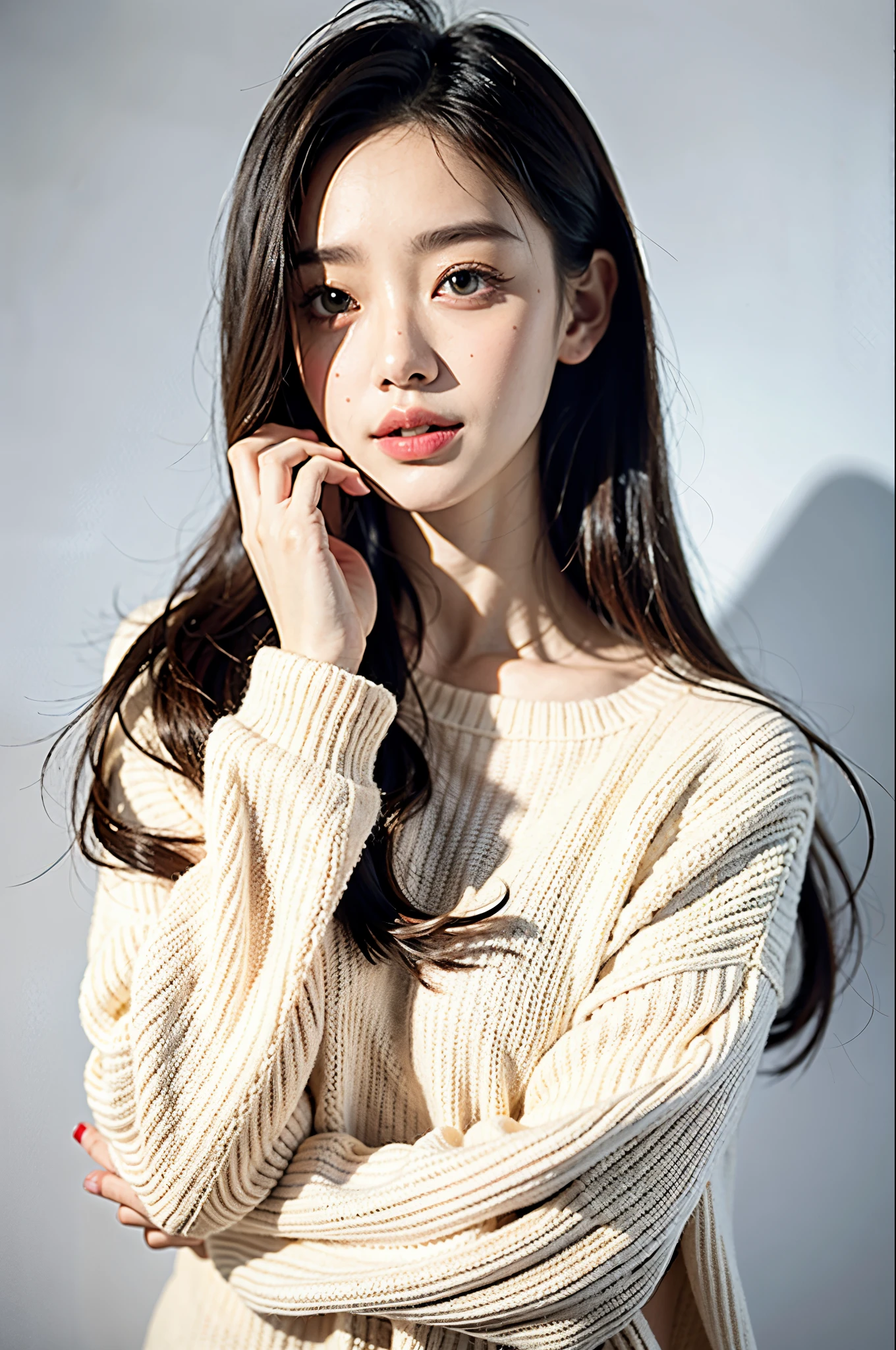 One girl,sweater,White Background,