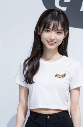 best quality, detailed, beautiful, insanely detailed, absurdres,perfect anatomy,(Chevrolet Corvette 66 year model),Japanese woman,black hair,27 years old, (slender), (small breasts),blissful, laughing, smiling, standing, bun hair, white t-shirt, yellow shorts