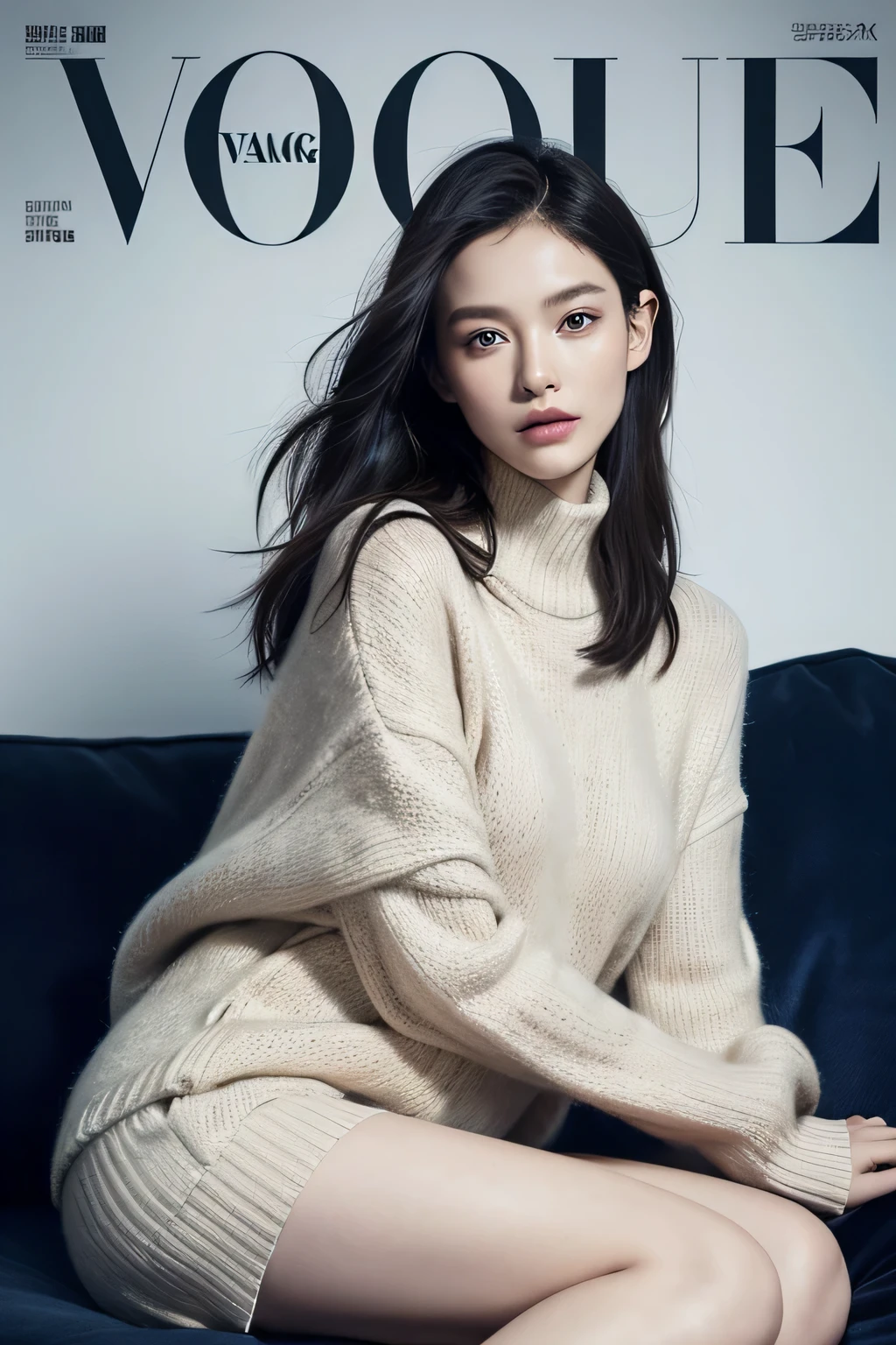Magazine封面，a woman in a sweater on the cover of a Magazine, elle Magazine, cover. photo : david roemer, cover shot, Eva elf, Magazine cover, fashion Magazine cover, editorial, cover girl, cover Magazine, Magazine, fashion Magazine photography, fashion Magazines, fashion Magazine, award - winning Magazine cover, author：Daniel Lisk, official vogue editorial