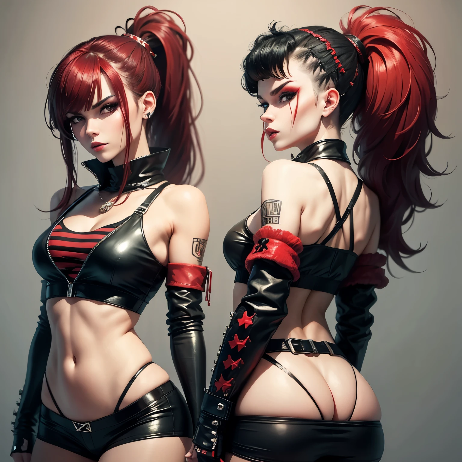 Evil twin punks with ponytail, , red and black