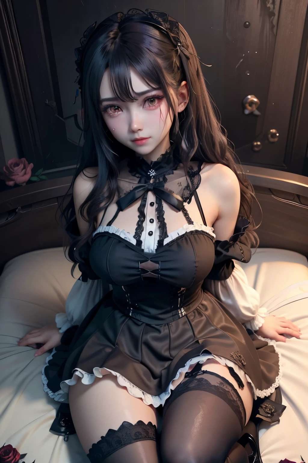 ハードdark gothicメイク、Insanity、deep night sky、horror、cry、grieve、good skin shine、dark gothicメイク、dark smile、Restless Palace、fragrant beauty、22 years old、lure、expression of intense sexual pleasure、A look of shame、dark gothic、lewd expression、muste piece、best quality、Refers to 5 books、Expression of sexual pleasure in suffering、purple maid outfit、mysterious、Noble、A face that is holding back the toilet、Super sexy、loving smile、twin tail hair、jet black ruffle skirt、right blue eye, left eye is red、Gothic bed covered with roses、Super bewitching pose、stick out your butt、platform heel shoes、dark makeup、black lipstick、Stained glass、black metal world、open your legs sloppily、make the world beautiful、sit on a bed of roses、gothic ta clothes、comb your hair、silver hair、long hair straight hair、cute gothic loliress、beautiful face、face of elegance、bewitching face、knee high socks、Stained glassが背景、My chest is shiny from a lot of sweat、the room is dark、goth long dress、bell sleeve、wizard sleeve、decadent look、sexually excited look、part hair、Ritual、gothic ritual、kneel down、Right arm to crotch、、open your legs wide、slender body、Gentle expression、is masturbating、deep black eyeshadow、lewd act、deep black eyeliner、There's no sweat on my face、The face is not dirty、excited expression、troubled face、Glossy thighs wet with water、Thighs wet and shiny with oil、Background of a room filled with roses、sad expression、Rozen Maiden、embroidery is pink、Clothes are embroidered pink、thigh high socks、kneel down、put your knees on the floor、knee high socks、It shines due to the considerable amount of sweat on my thighs.、kneel down、body is wet and shiny、i am sweating a lot、A lot of sweat and stickiness on the thighs、Sweat glistening on your thighs、pretty sweaty、My thighs are sweaty、my thighs are so wet、My thighs are shiny due to a lot of sweat、A lot of sweat shines all over the body、drunk face、Angle shot of pull、a little slender、Height: 155cm、