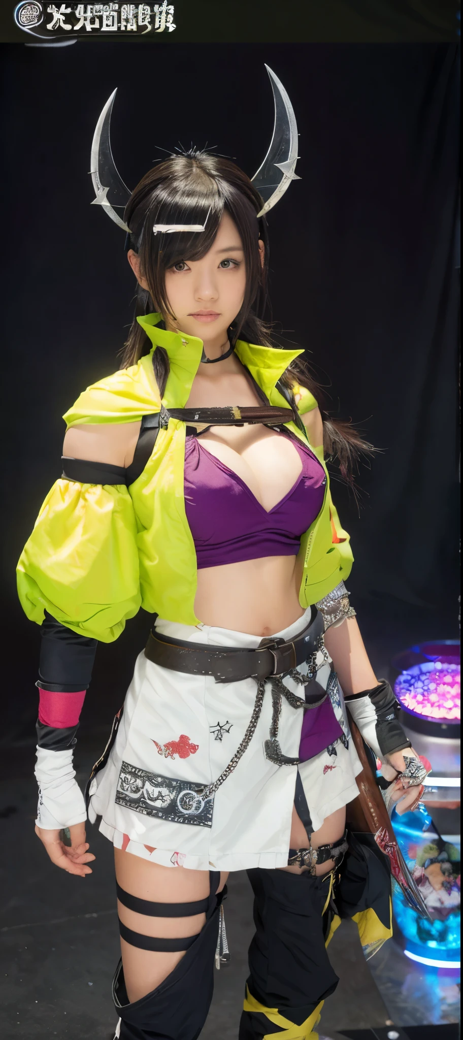 a close up of a person in a costume with a sword, as a character in tekken, female character, tifa lockhart with white hair, katana zero video game character, lunar themed attire, kda, slim body, cyborg - girl with silver hair, upper body avatar, (( medium breast;1.2)), fashion gameplay screenshot, fighting game character, new character, floralpunk elysian maiden, sigma female