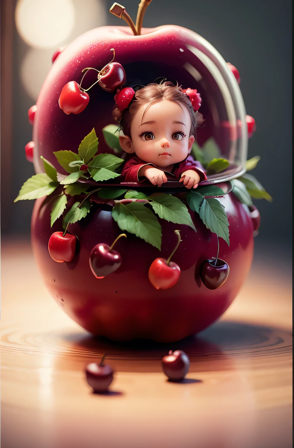 There is a little sitting red apple and cherry, cute numbers, charming 3 d render, charming detailed digital art, charming digital art, 3d rendering digital art, fairy fruit. octane rendering, digital art rendering, Beautiful digital artwork, 3D rendering stylization, charming! C4D, Stunning digital art, 3D epic illustration
