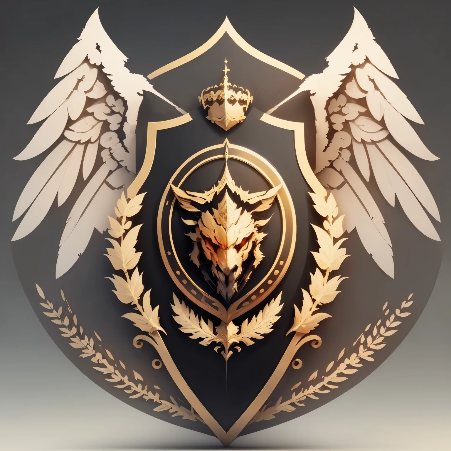 simple gold coat of arms, ( Text : CRV ALLIANCE) , Red shield，There are three swords and wings on it，medal