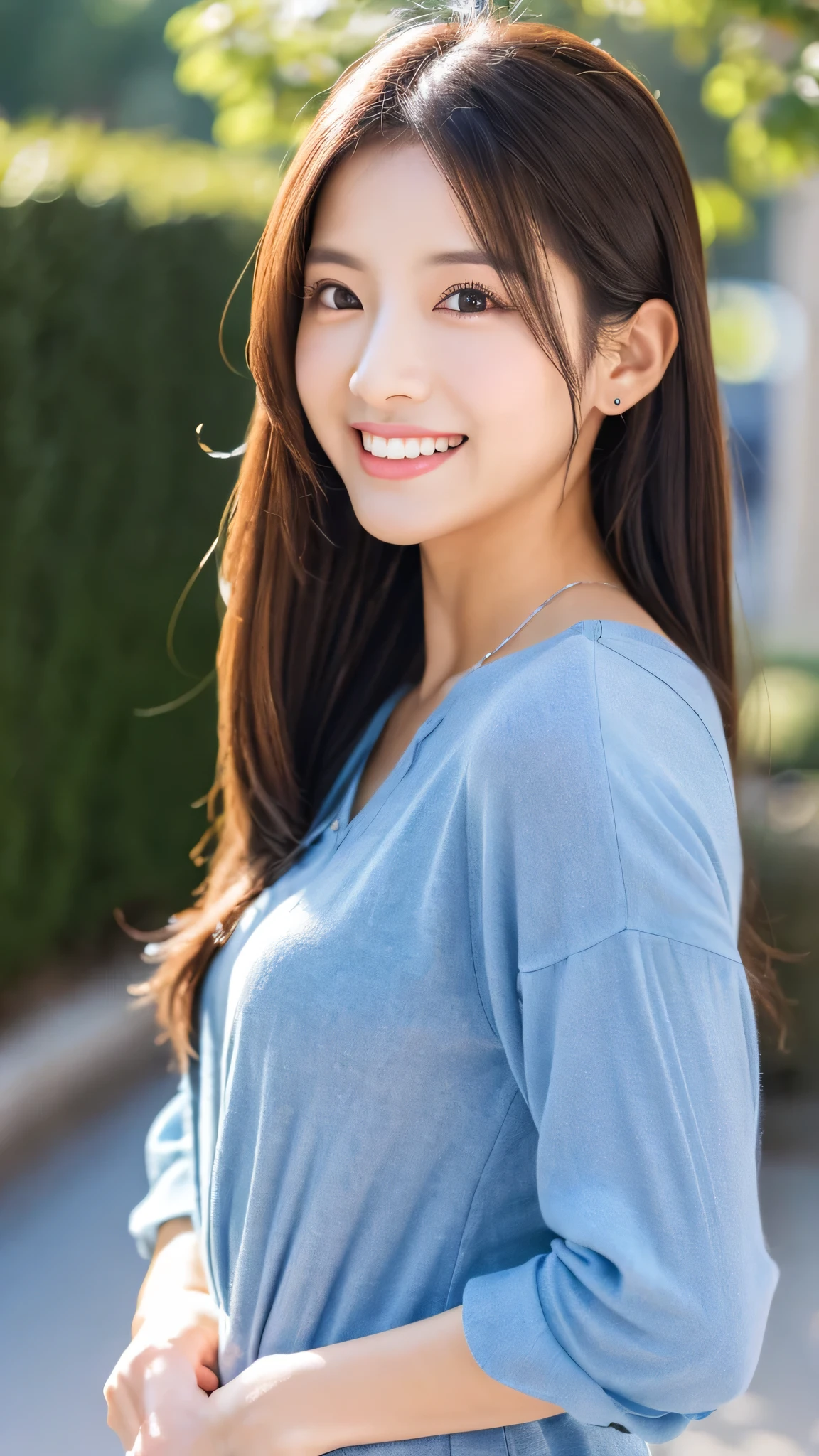highest resolution、8k、30 year old female、Japanese、realistic hands、realistic teeth、fine eyes、feminine、modern fashion、whole body、double、beautiful woman、casual dress、wide angle