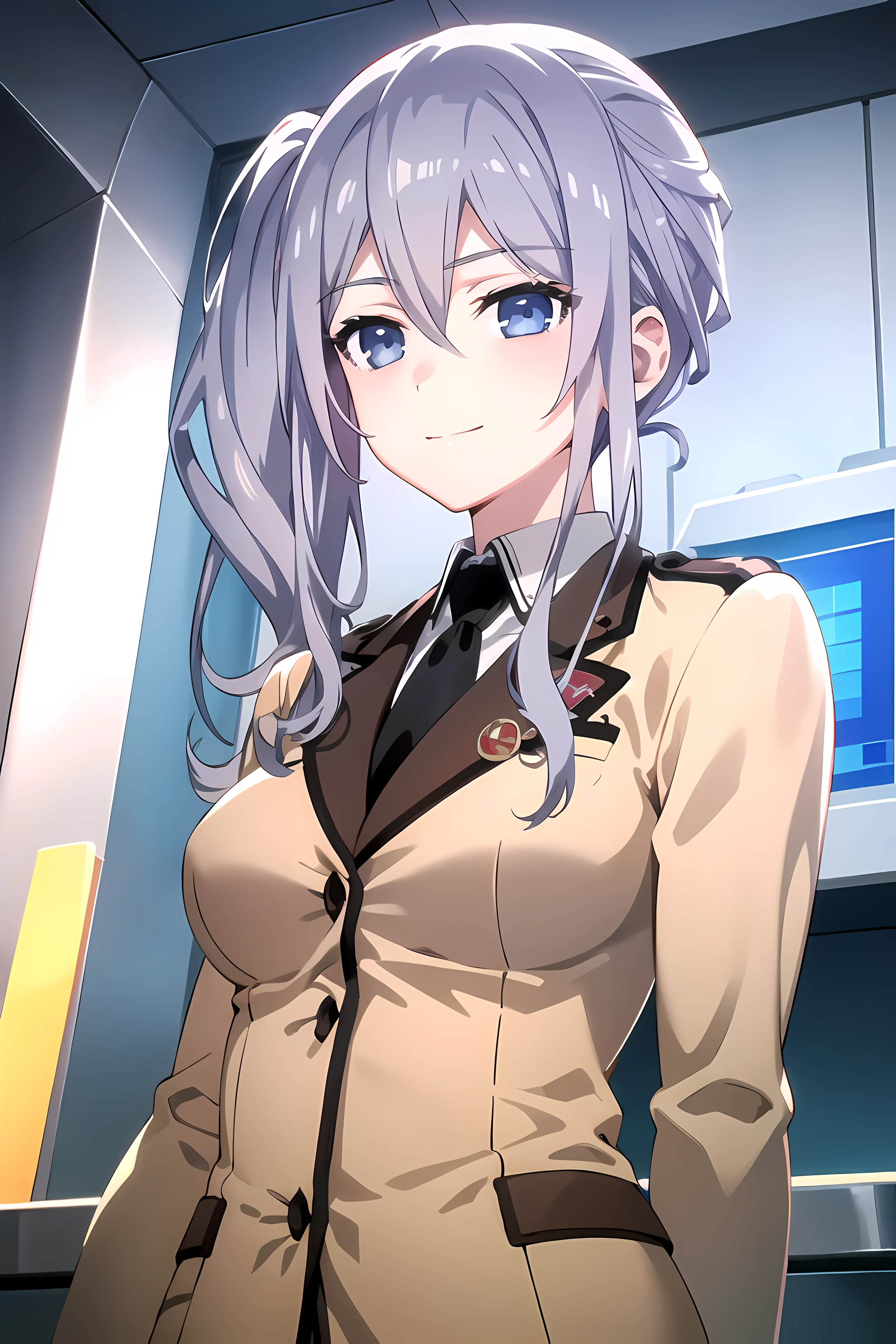 (((perfect pixel, perfect detail))), solo, upper body, 1 girl, reine murasame, uniform, tie, looking at the audience, closed mouth, standing, smile