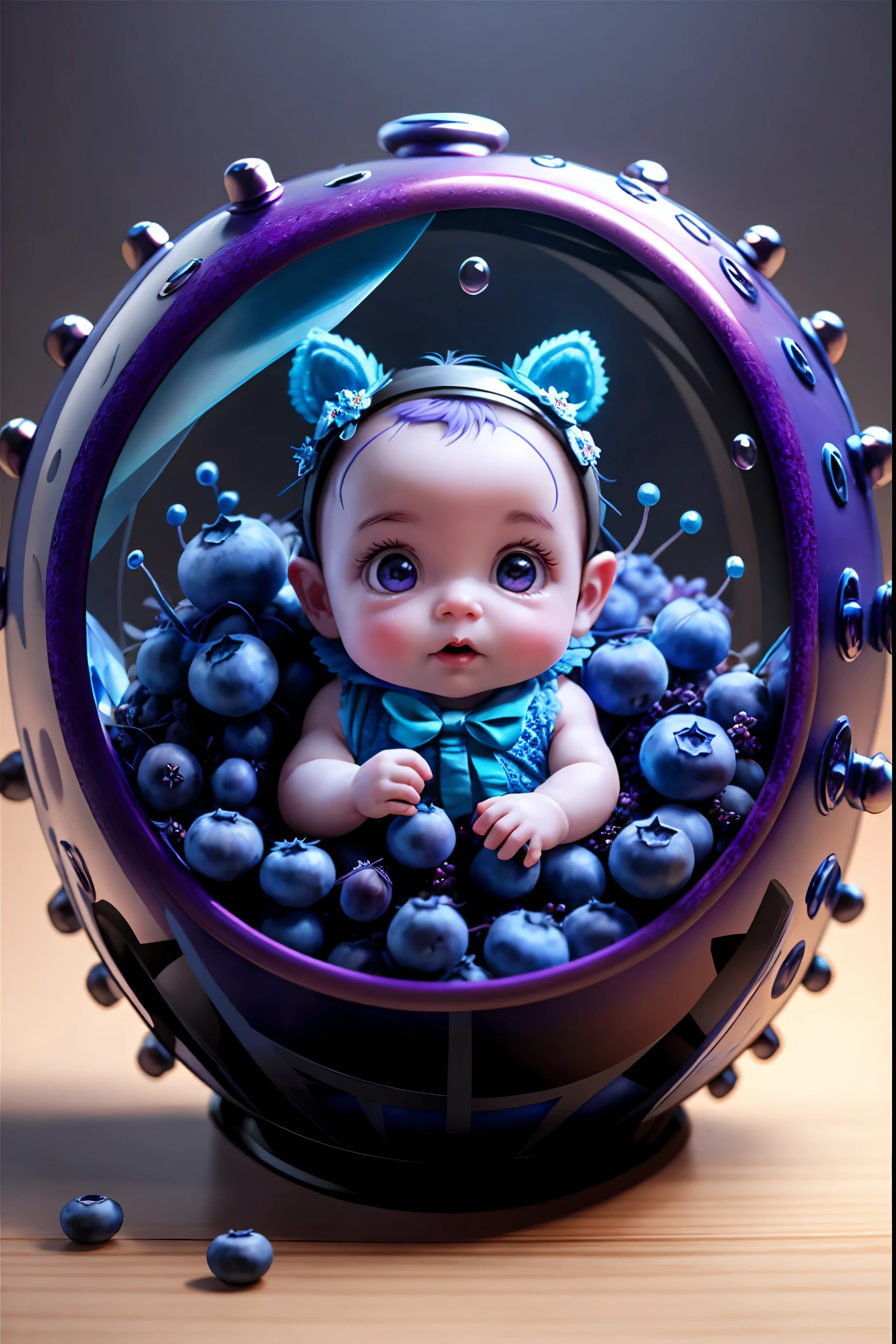 Purple and silver clock,There'to the baby inside,surrounded by blueberries, cute numbers, charming detailed digital art, charming 3 d render, charming digital art, 3d rendering digital art, fairy fruit. octane rendering, digital art rendering, Beautiful digital artwork, 3D rendering stylization, Surreal 3D illustration, Stunning digital illustrations, charming! C4D