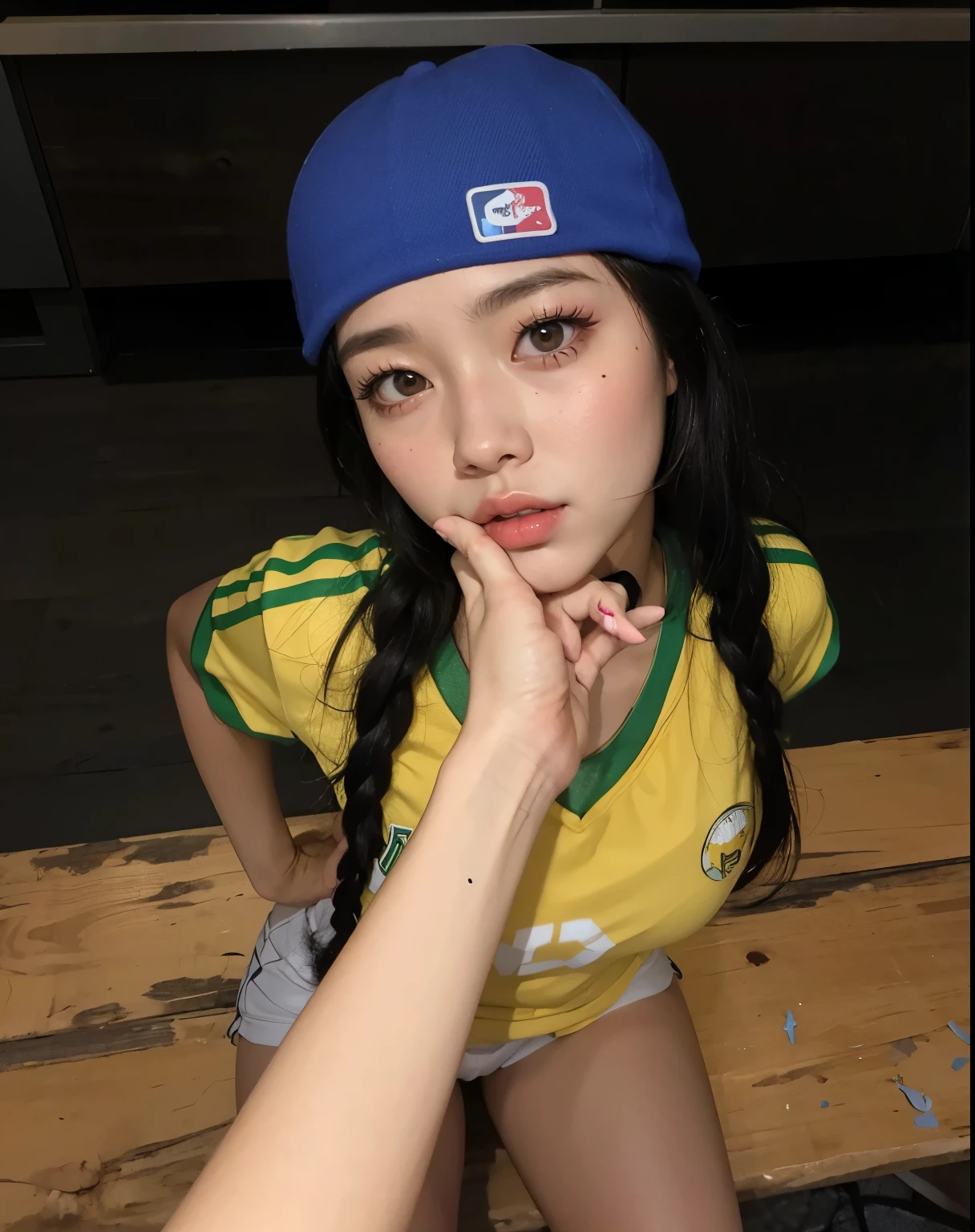 There is a blackpink Jennie who is posing for a photo in a baseball uniform, anime garota tailandesa,  coreana, sakimichan frank franzzeta, modelo do instagram, garota persa de pele clara, cosplay realista, garota de anime na vida real, cosplayer, pose casual, 🤤 retrato de , 18 anos de idade, dilraba dilmurat, rosto de jennie blackpink