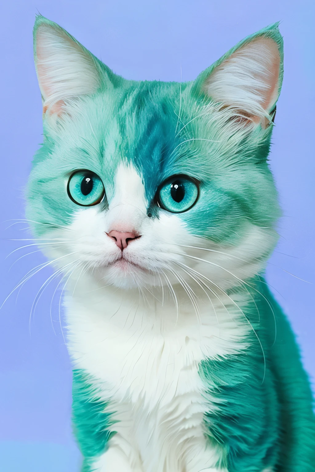 Light blue and green odd-eyed cat paint style