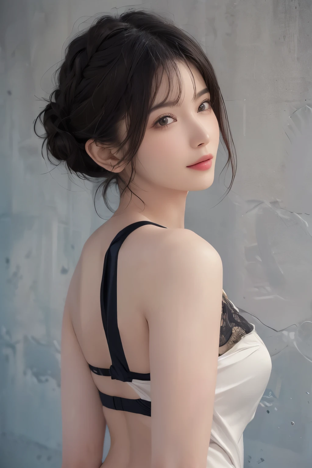 (masterpiece:1.3), (8k, lifelike, original photo, best quality: 1.4), (1 girl), pretty face, (lifelike的脸), (black hair, short hair:1.3), beautiful hairstyle, lifelike的眼睛, Beautiful and delicate eyes, whole body，raised buttocks，(lifelike的皮肤), Beautiful skin, (Extremely revealing clothing), Ridiculous, attractive, ultra high resolution, Surreal, Very detailed, golden ratio，whole body，raised buttocks，