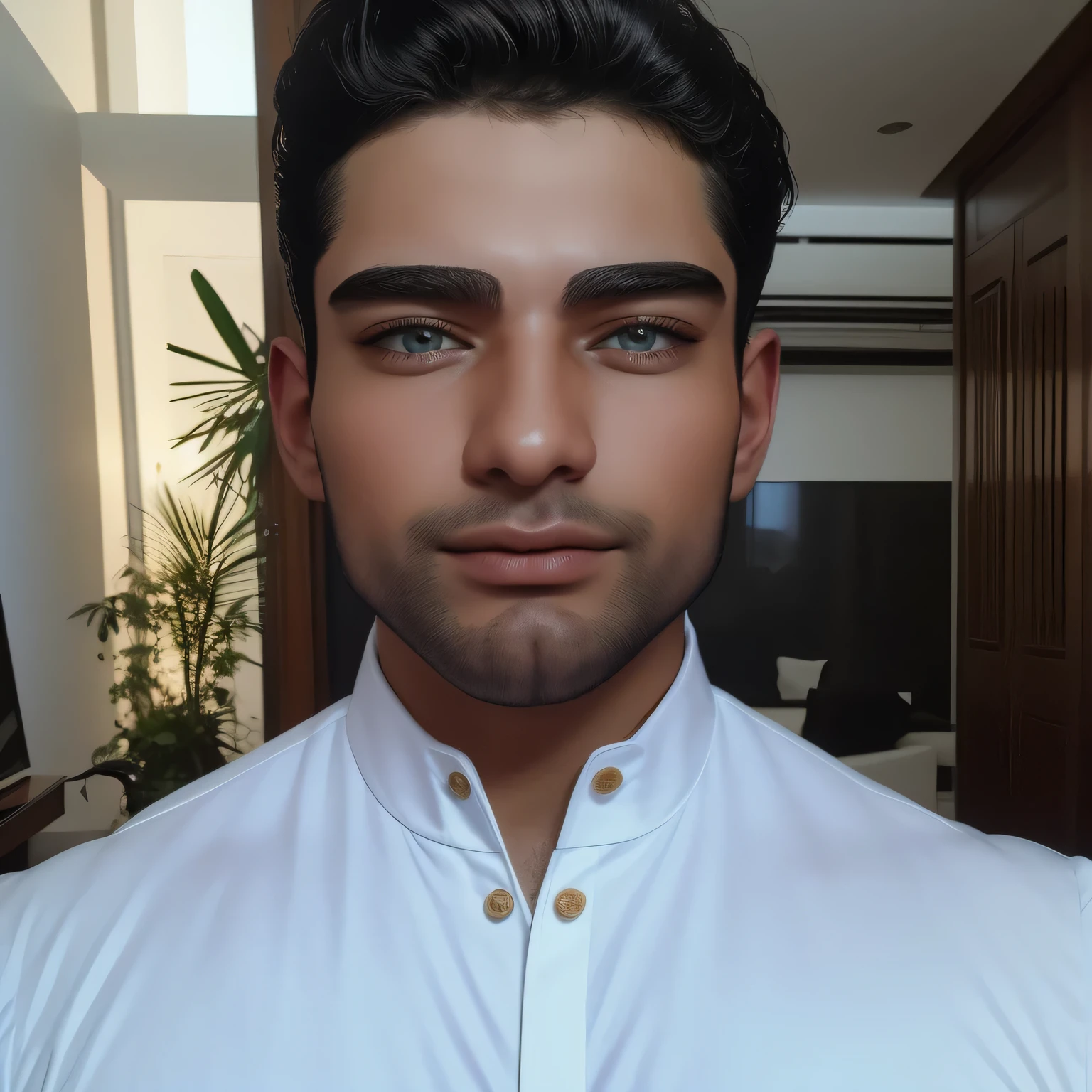 hombre americano blanco) (35 years) (Hermoso y fuerte) (ojos azules) (retrato) (apariencia atractiva y seria), (pelo corto y oscuro con desvanecimiento), (cuerpo fuerte), traje oscuro, confident expression, Sharp jaw, pele vibrante, Tumbas, cara bonita, Pose de urraca, (Imagen realista y de alta calidad.), in the background Illuminated apartment with designer furniture and white walls in the background, ((mejor calidad, 8K, obra maestra).